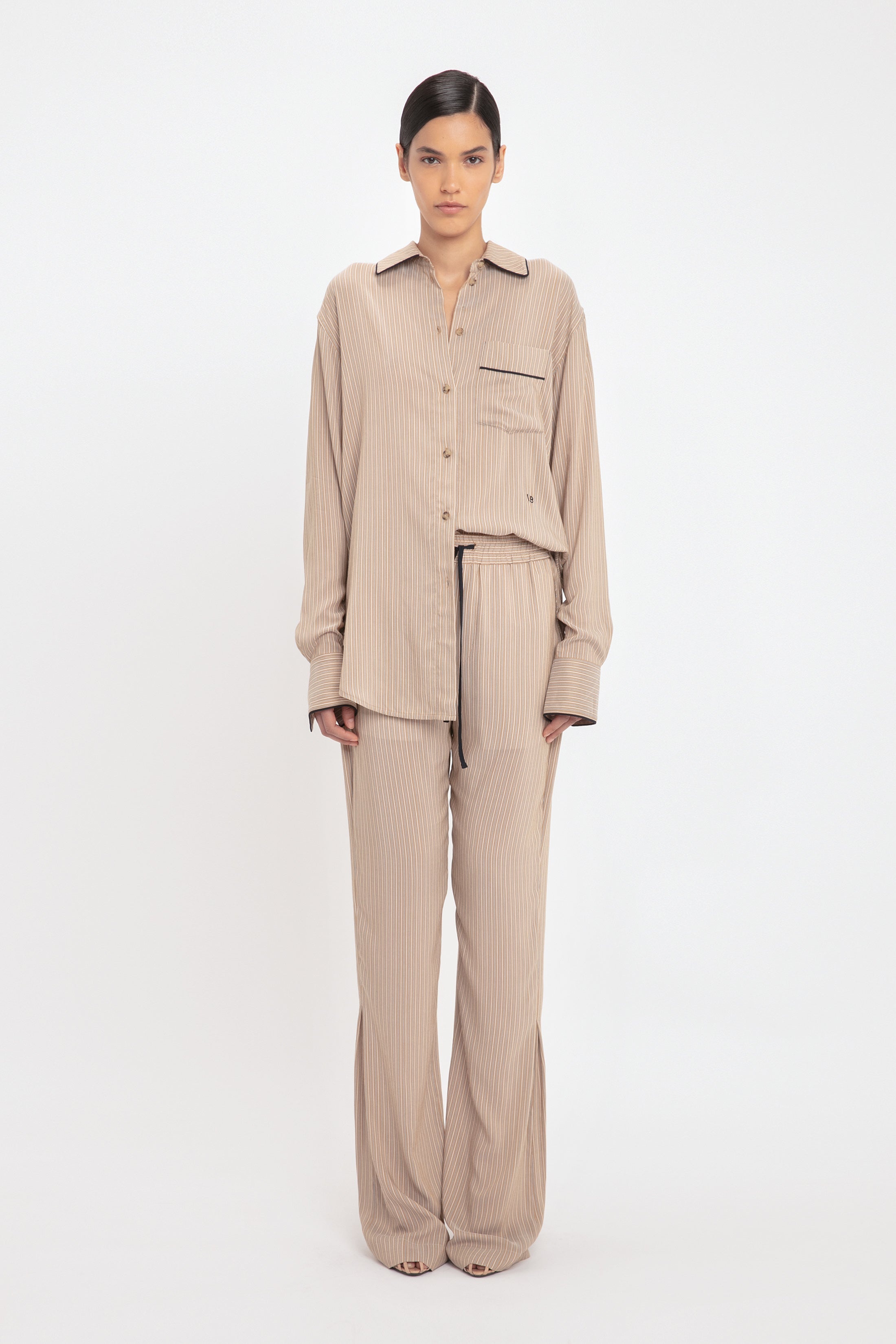 Pleat Detail Pyjama Trouser In Tobacco-Midnight - 2