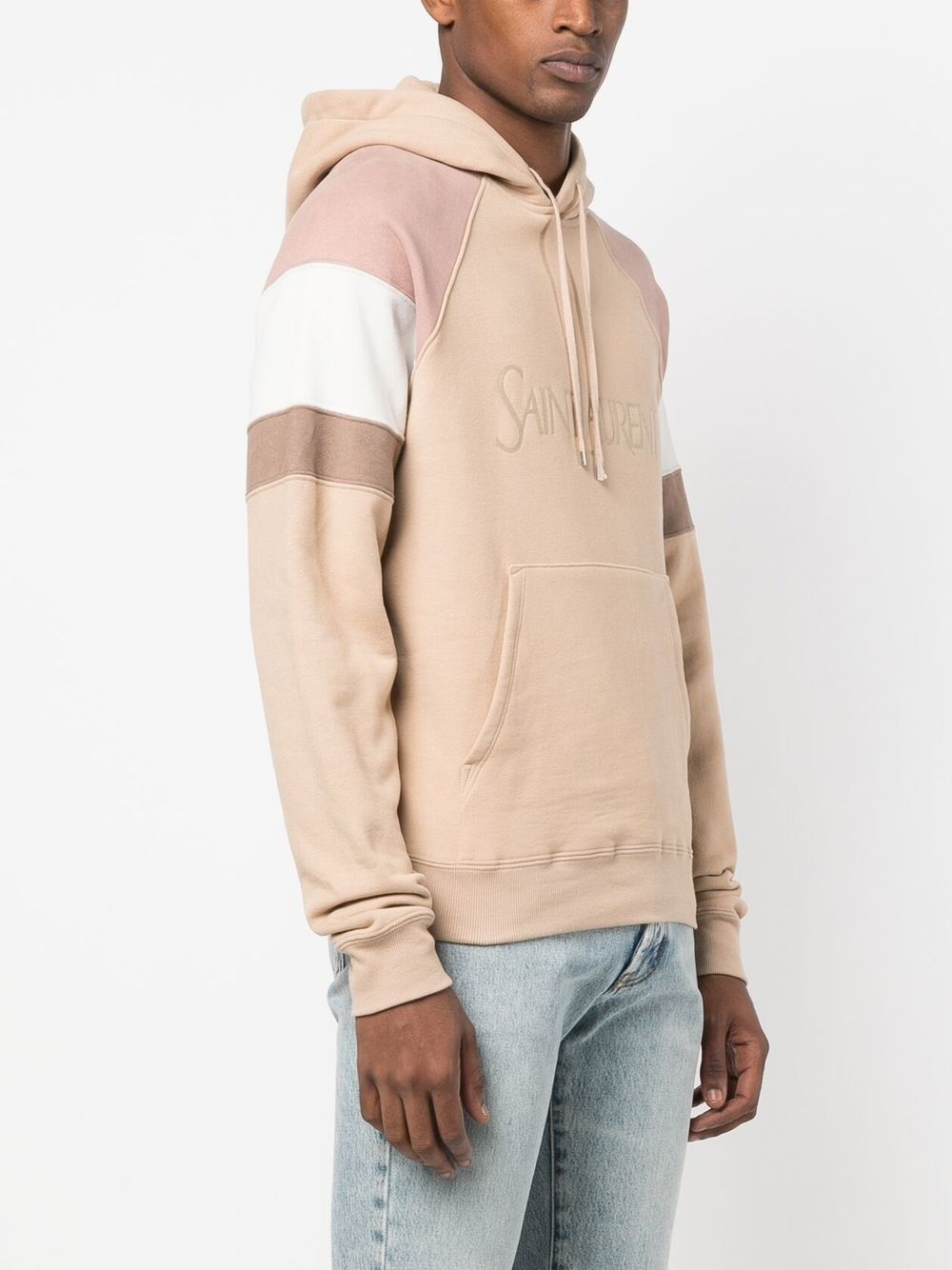 colour-block logo embroidery hoodie - 3