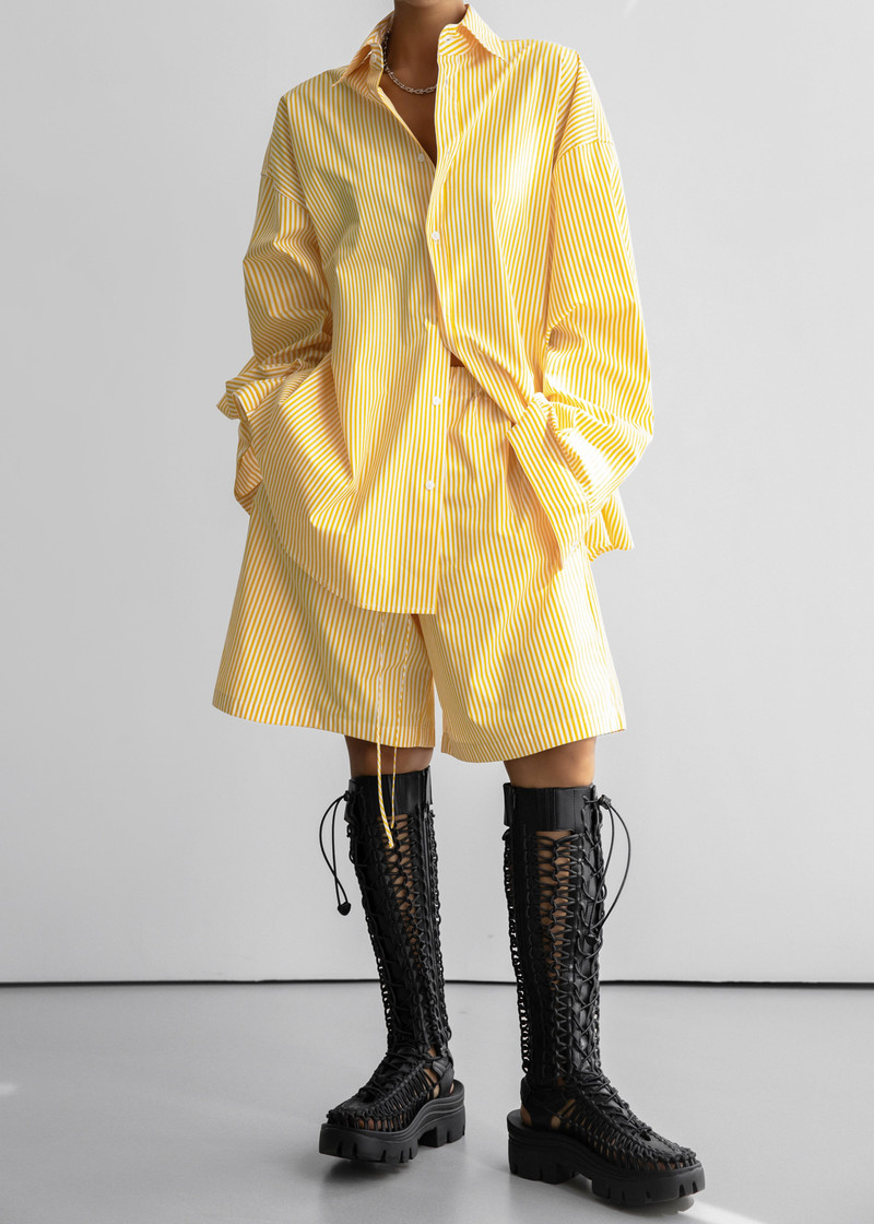 Rimini Oversized Poplin Shirt - Yellow/White Stripe 10