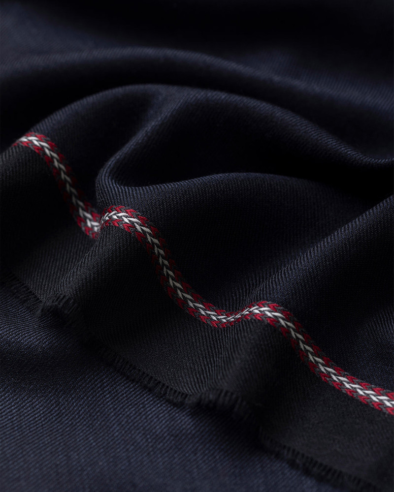 Ives Navy Chevron Border Cashmere Scarf 4