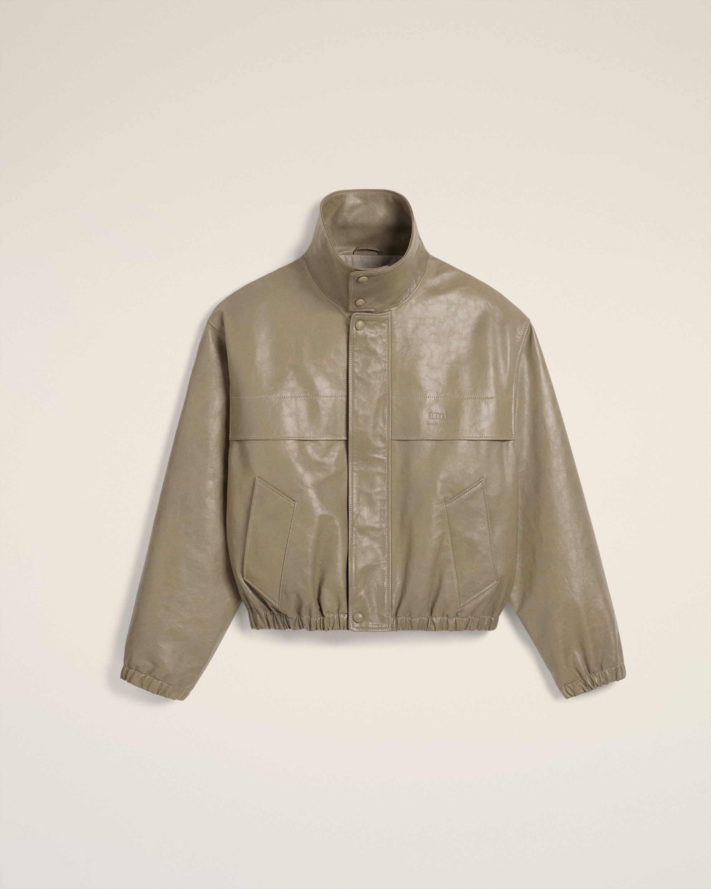 GREEN LEATHER ZIPPED JACKET - 2