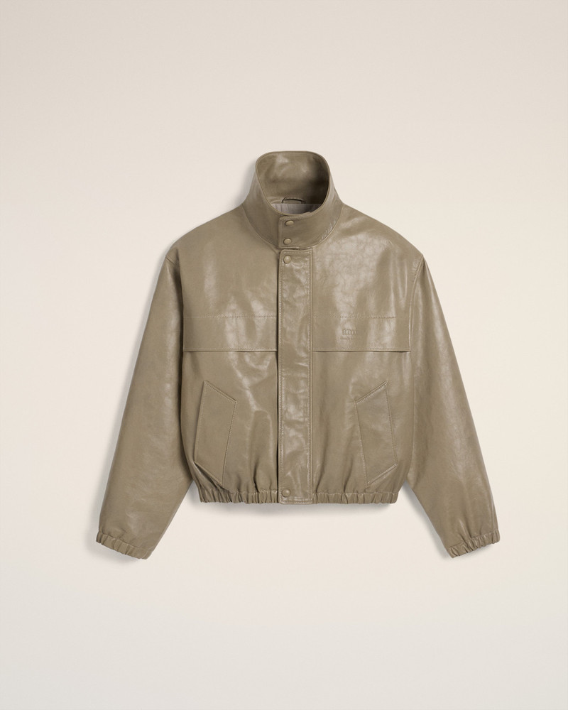 AMI Paris GREEN LEATHER ZIPPED JACKET outlook