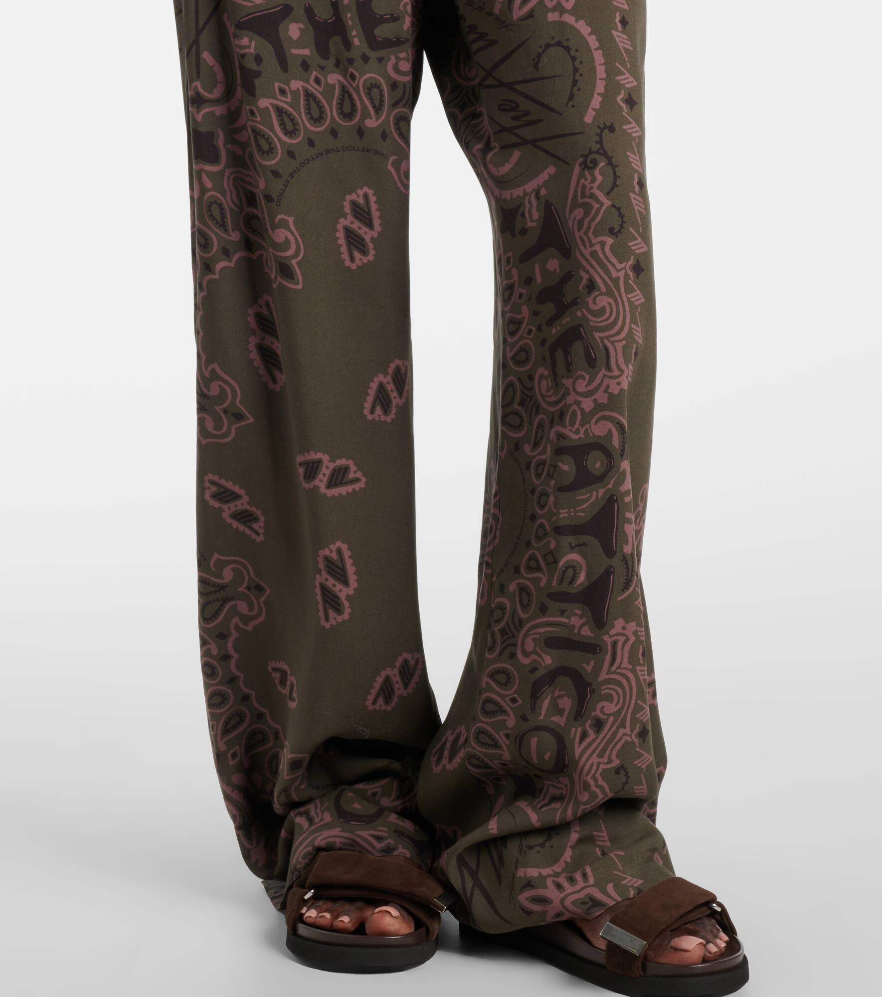 Printed wool gabardine wide-leg pants - 5