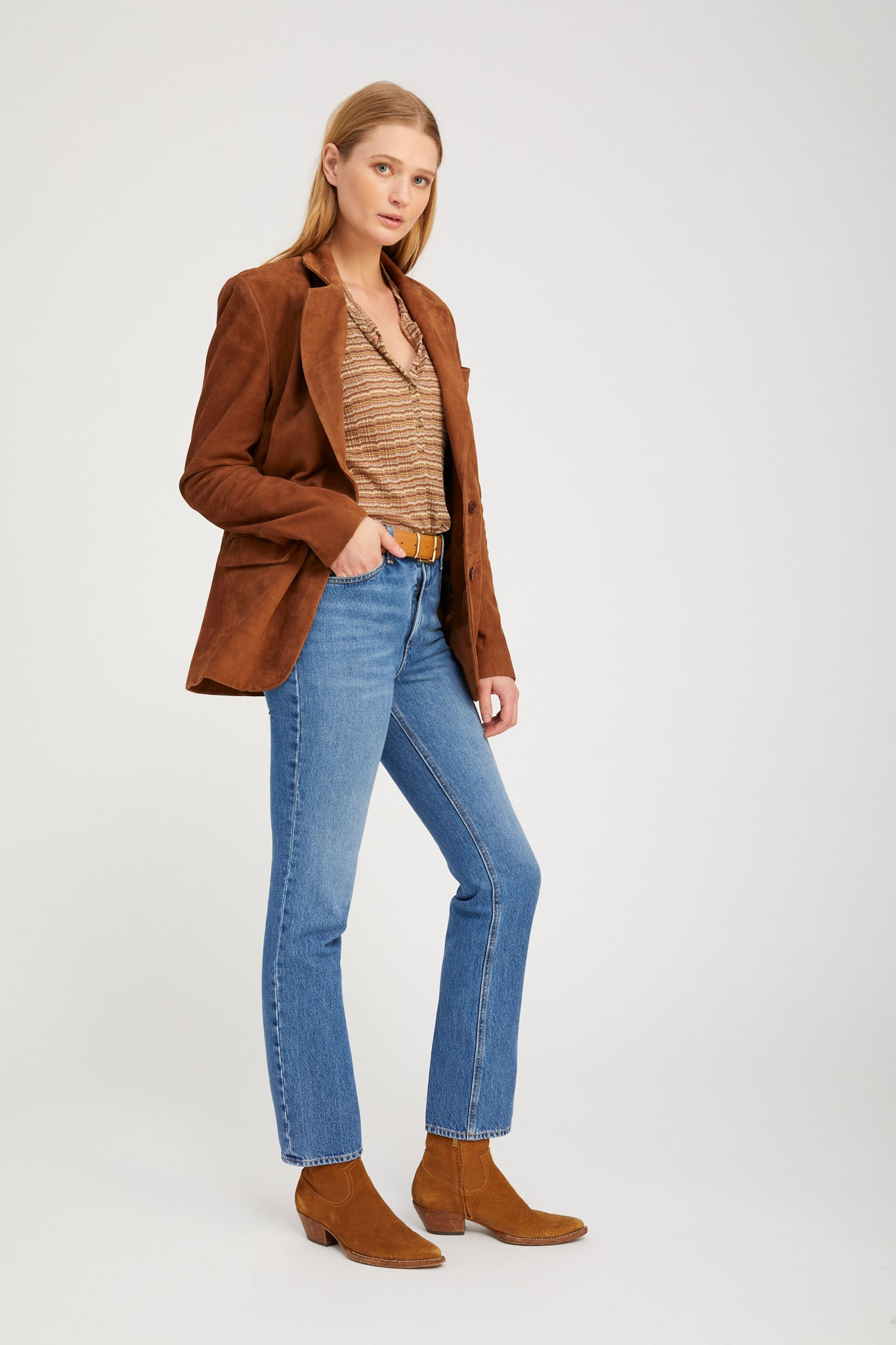 DARK COGNAC SUEDE CLASSIC BLAZER - 6