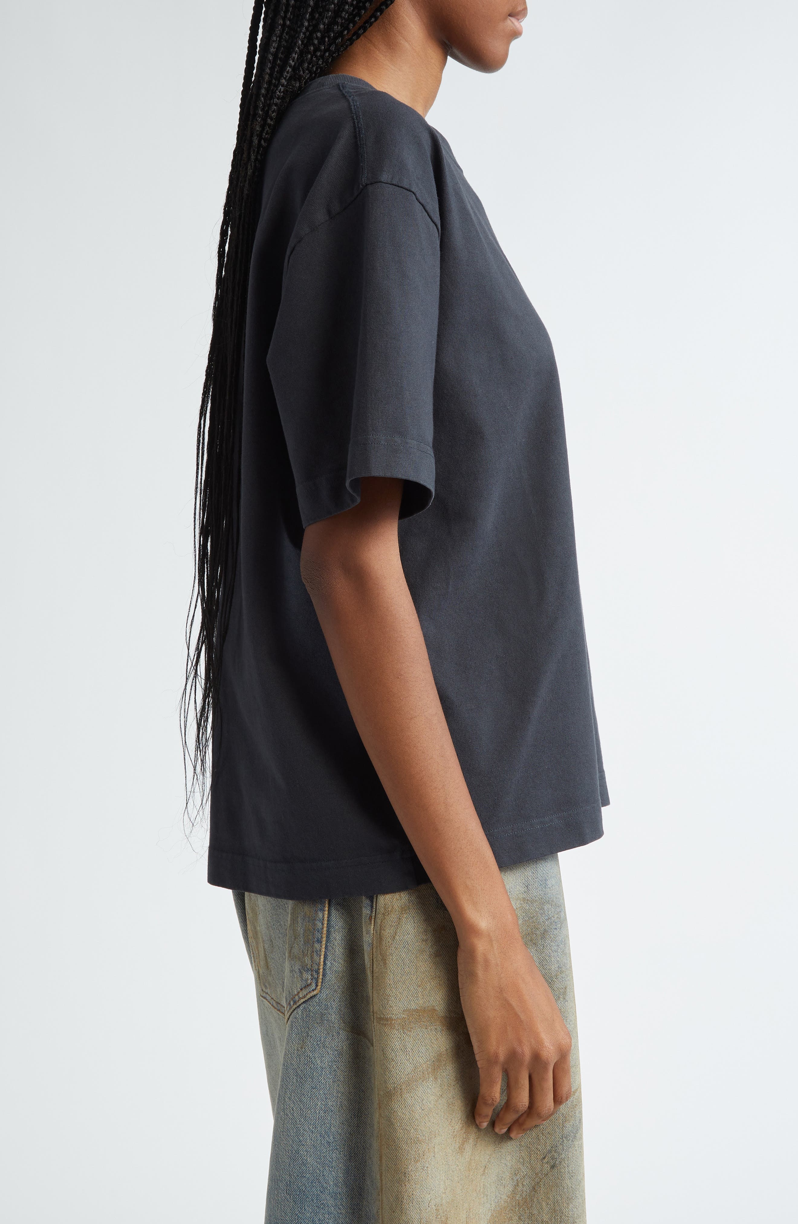Acne Studios Edie U Stamp Logo Organic Cotton T-Shirt in Black at Nordstrom - 4