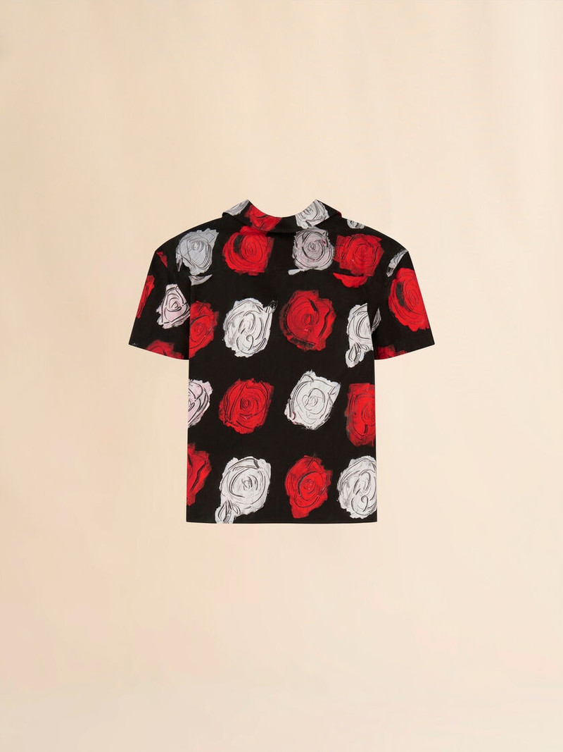 MERCURY PRINT를 가진 까만 POPLIN BOWLING SHIRT 1