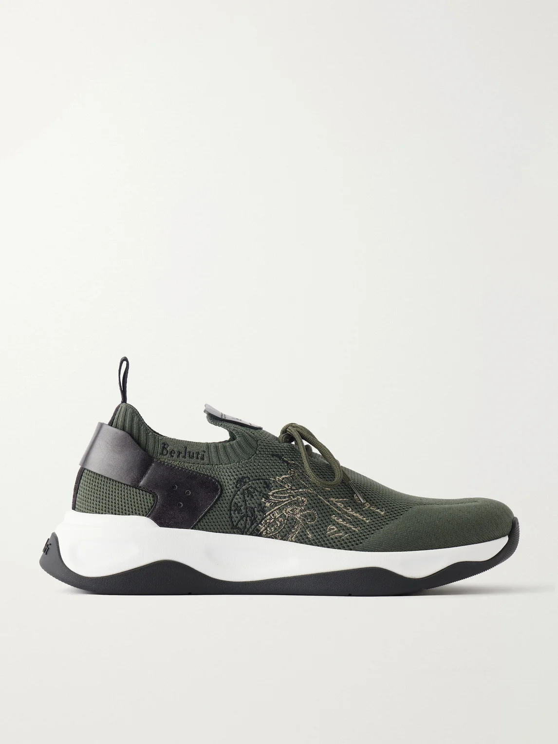 Shadow Logo-Embroidered Leather-Trimmed Stretch-Knit Sneakers - 1