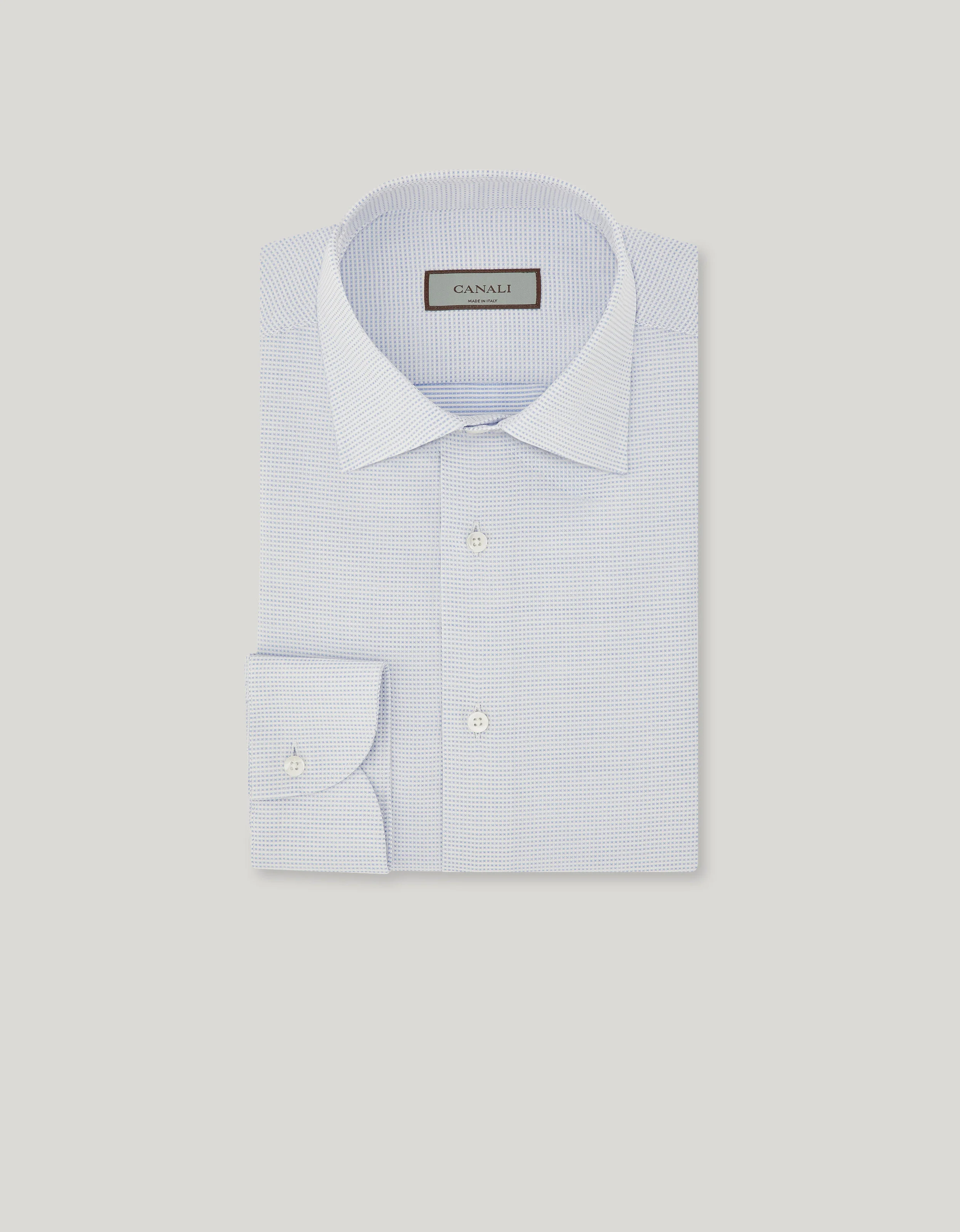 WHITE AND LIGHT BLUE COTTON MICRO-CHECK REGULAR-FIT SHIRT - 1