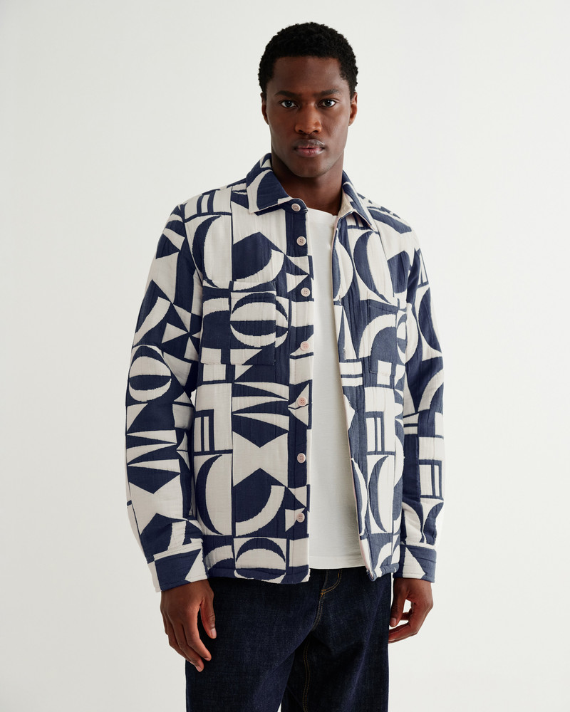 Wax London Otto - Blue And Ecru Quilted Jacquard Overshirt outlook