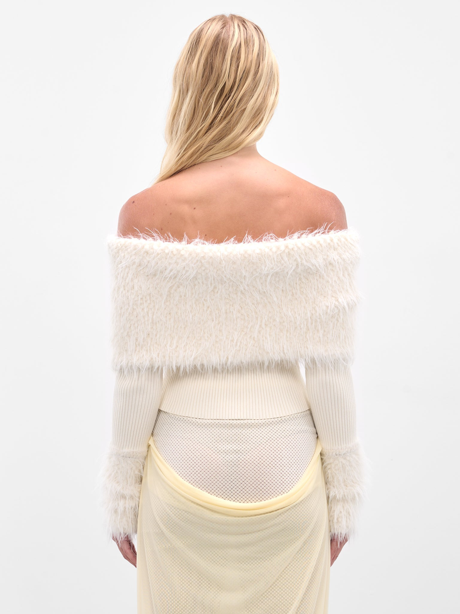 Ecru Hairy Ribbed Crop Sweater - 3