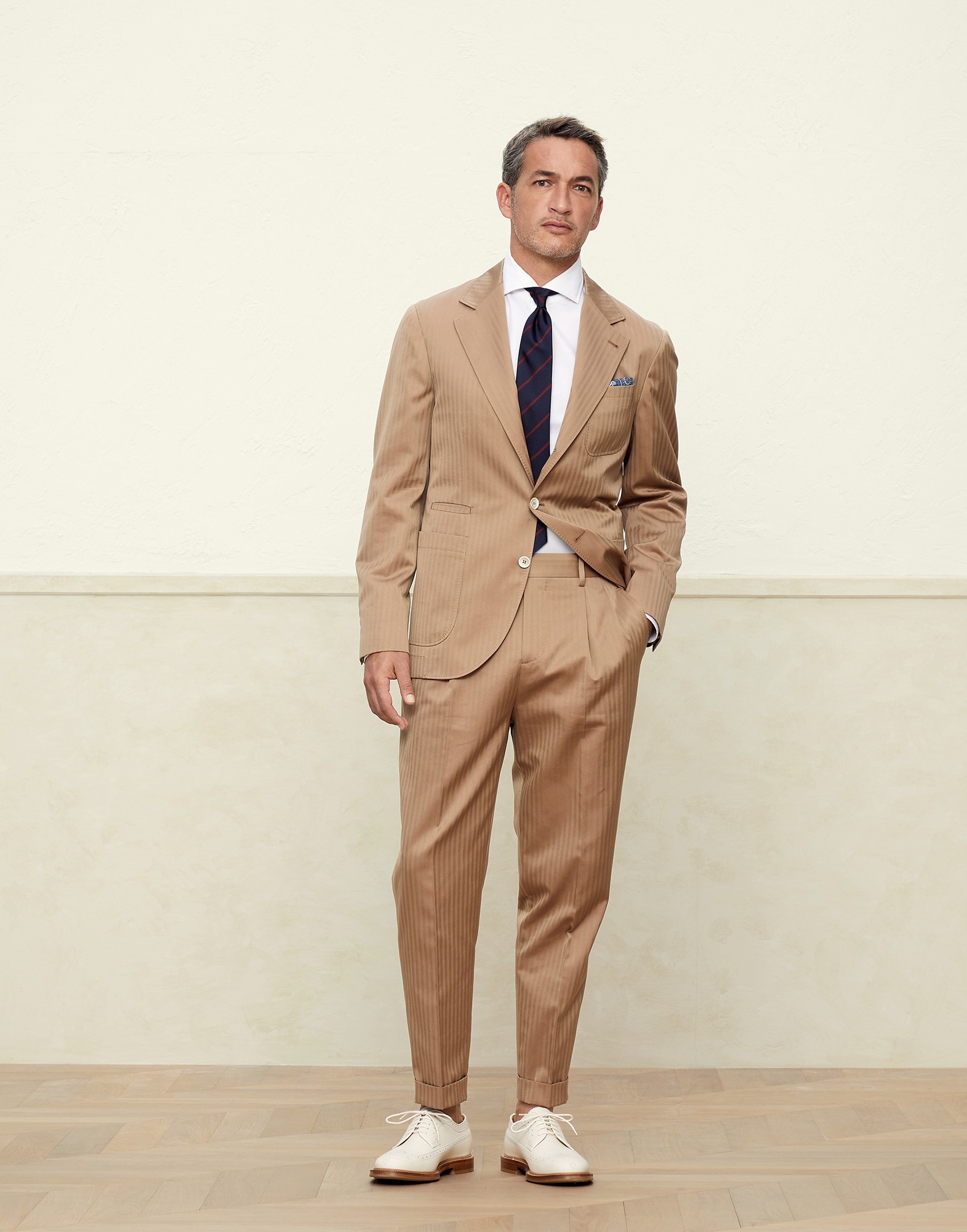Cotton chevron solaro easy fit trousers with double pleats and tabbed waistband - 4
