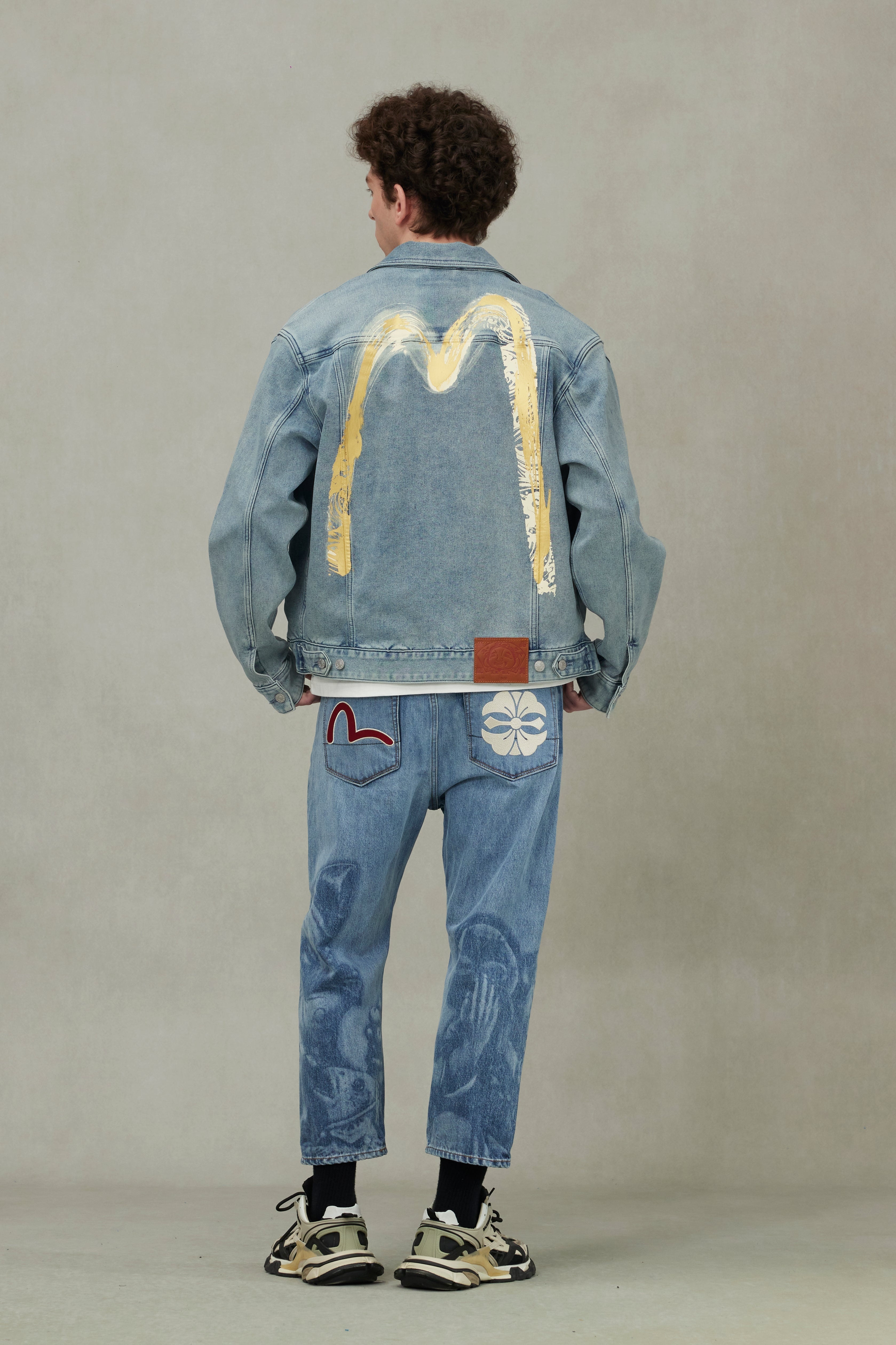 Artistic Brush Daicock Print Relax Fit Denim Jacket - 4