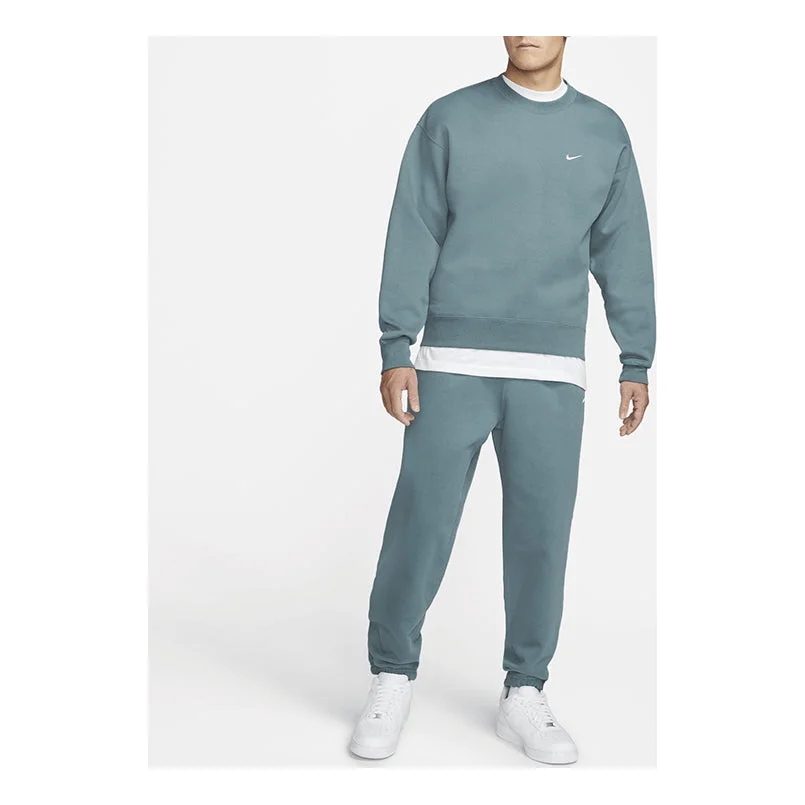 Men's Nike Lab Fleece Crew Solid Color Plush Stay Warm Sports Round Neck Pullover Dark Green DA0318- - 1