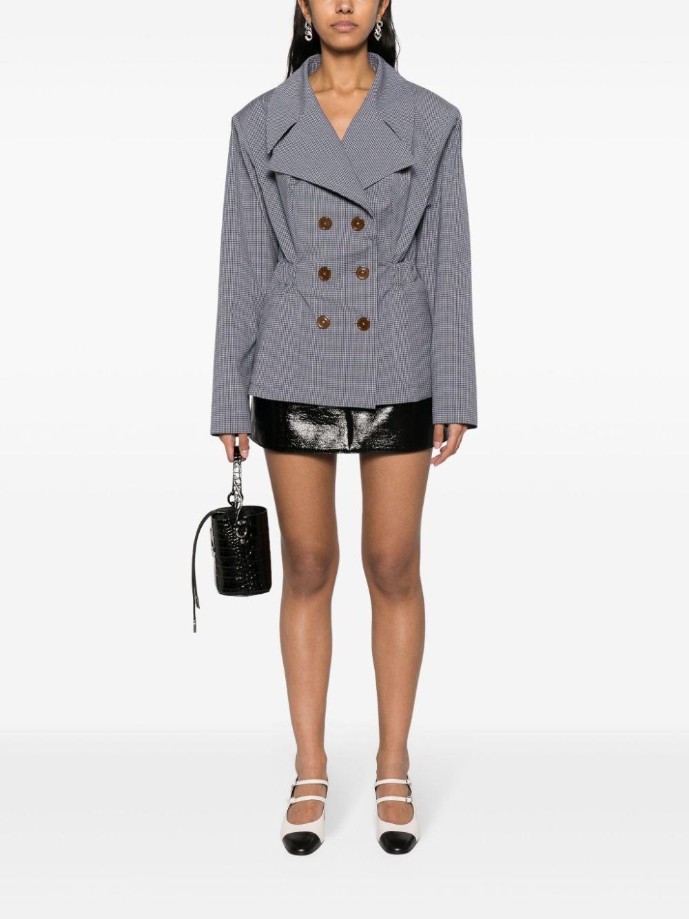 gingham-check elasticated-waist blazer - 2