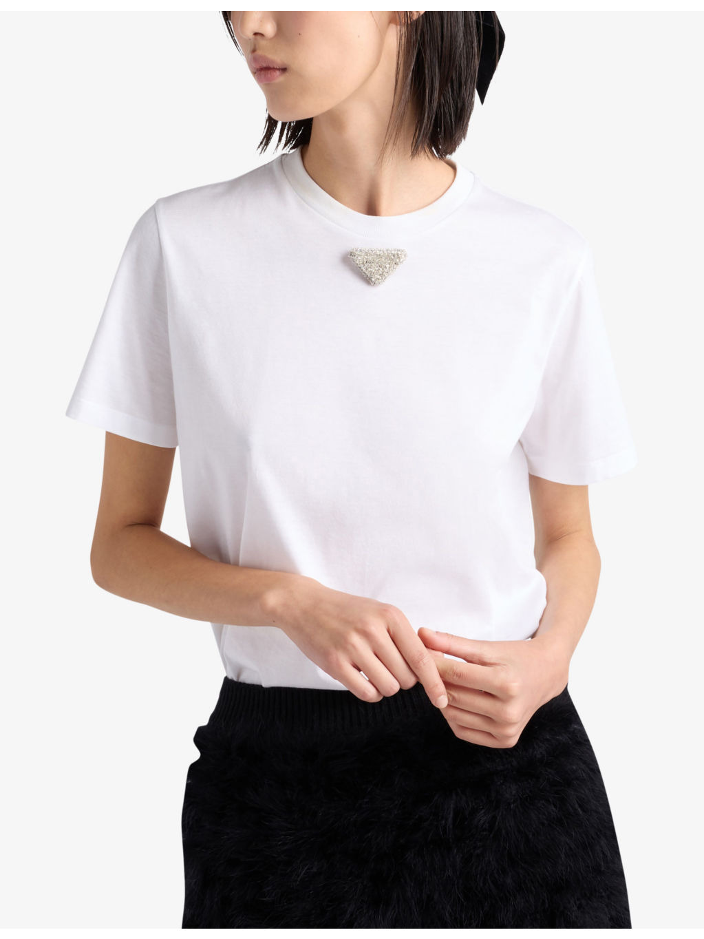 Embroidered-triangle short-sleeve cotton-jersey T-shirt - 3