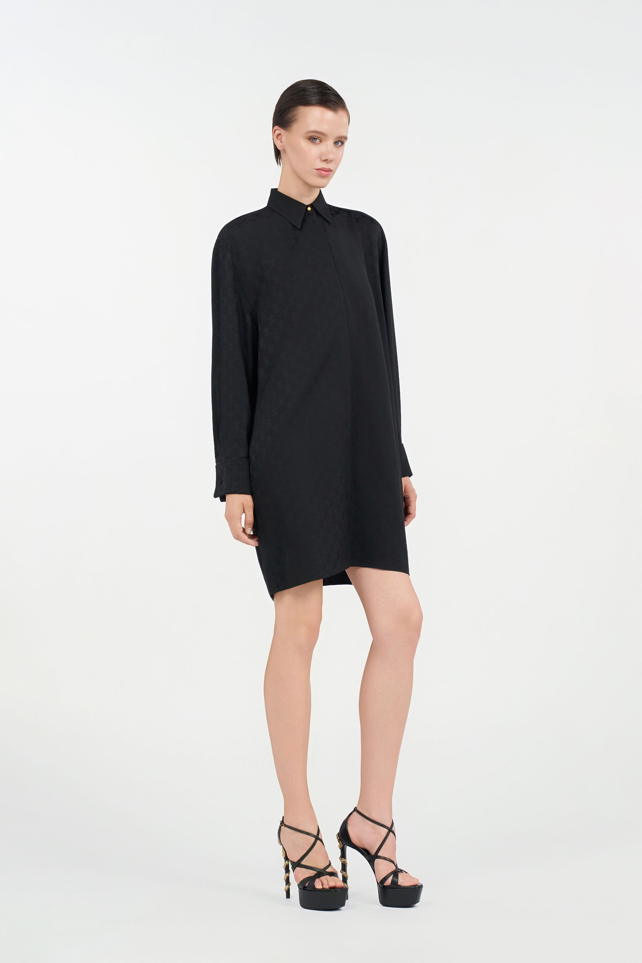 Silk Mini Shirt Dress with Monogram RC - 3