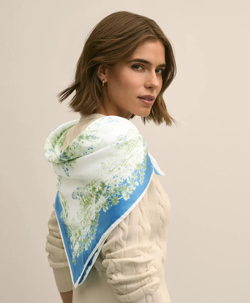 Silk Floral Square Scarf - 1