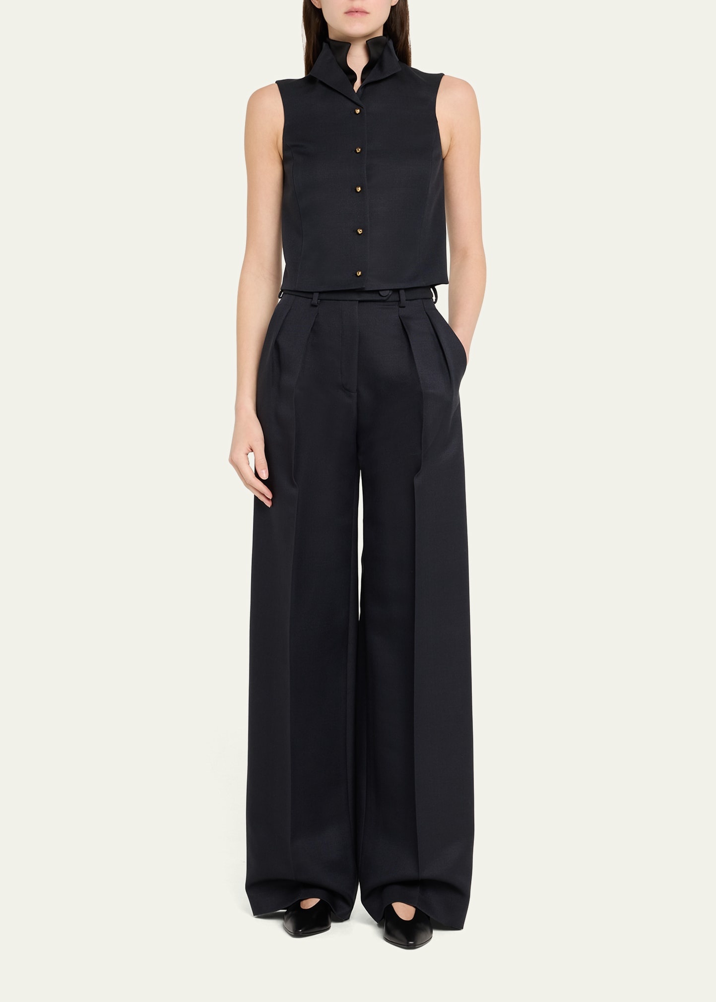 Devin Wide Leg Barathea Wool Trousers - 2