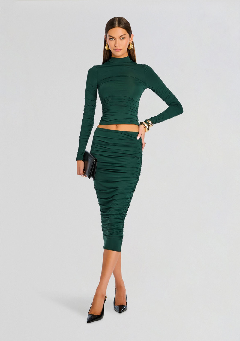 RETROFÊTE DARCY MID RISE RUCHED MIDI SKIRT outlook