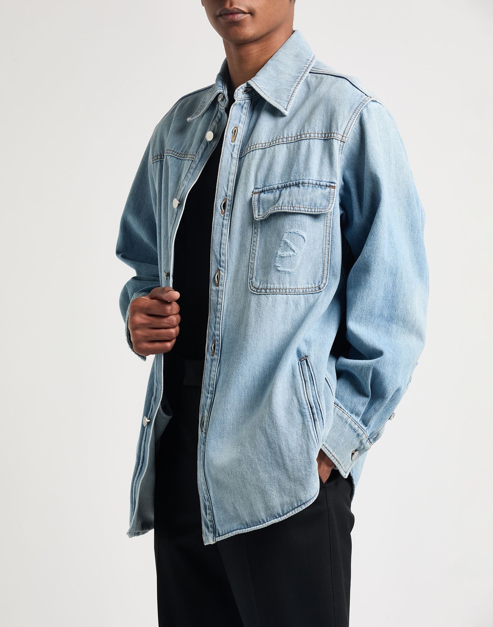 Blue Men's Denim Shirt - 4