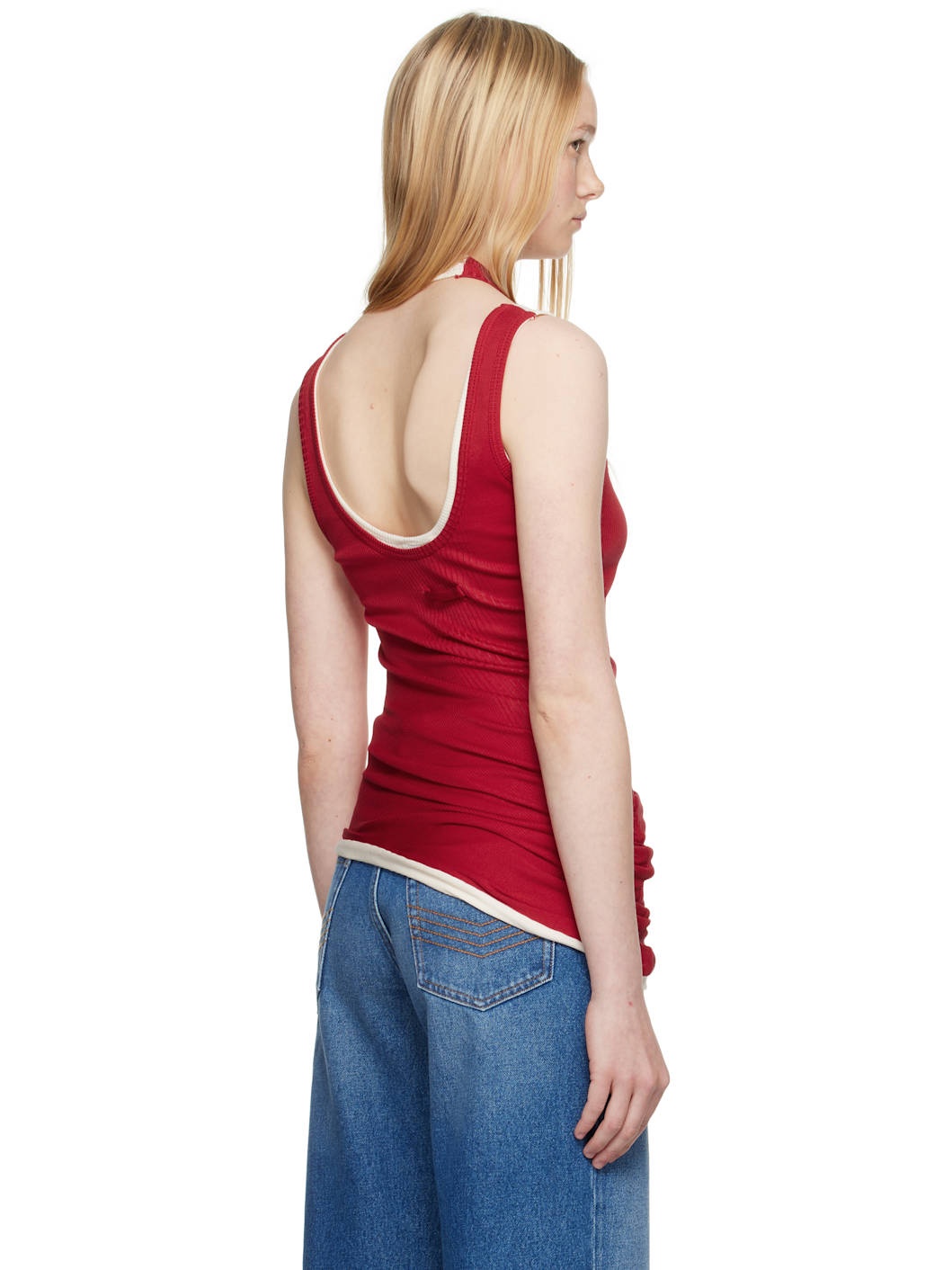 Red 'The Draped Double' Tank Top - 3