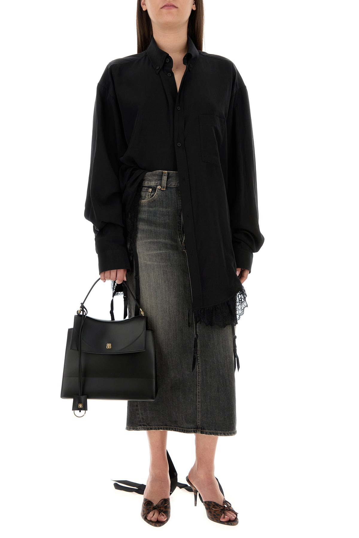 Black leather medium Nano handbag - 5