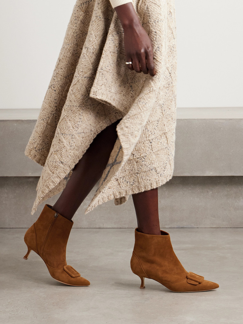 Manolo Blahnik Baylow 50 Buckled Suede Ankle Boots outlook