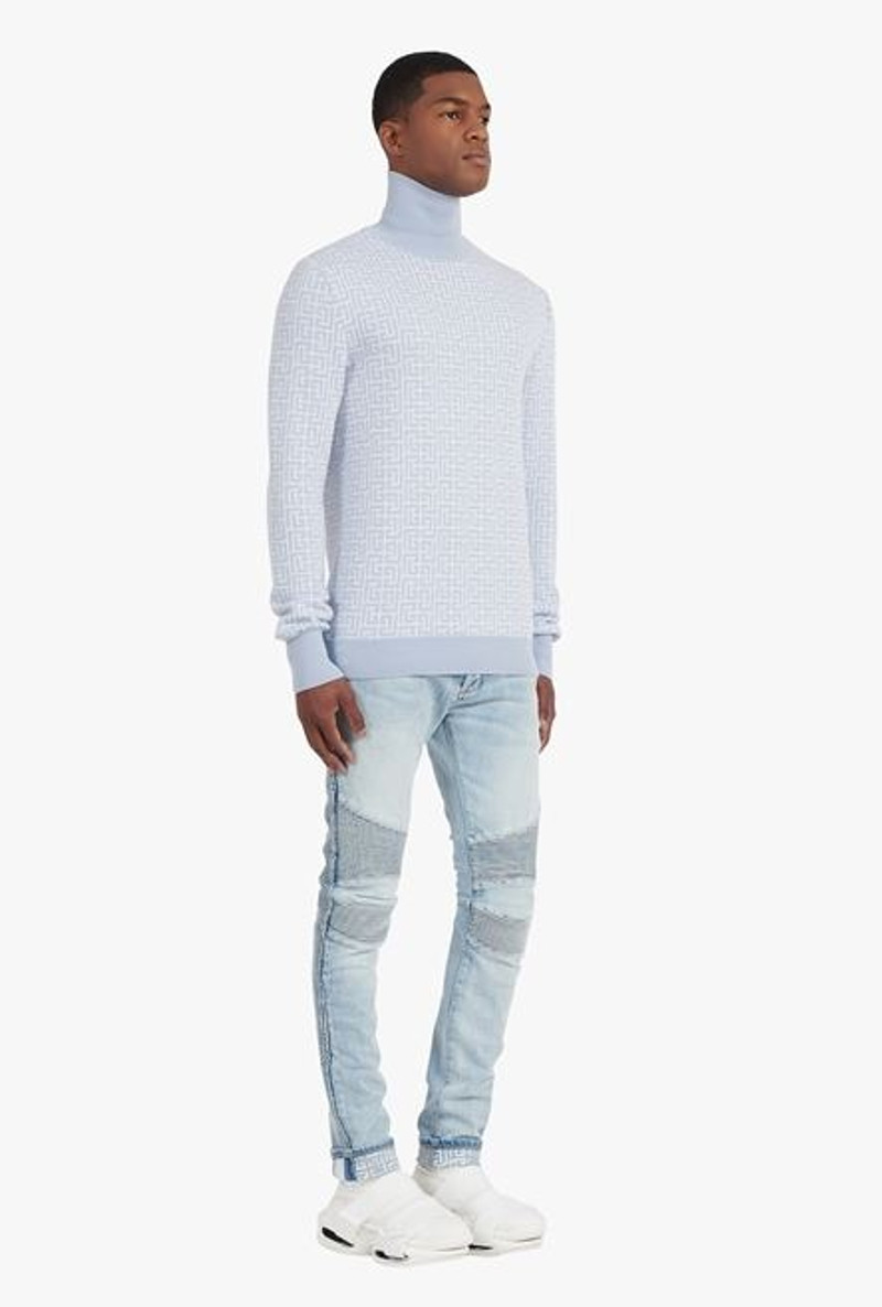 Pale blue and white wool and linen monogrammed turtleneck 7