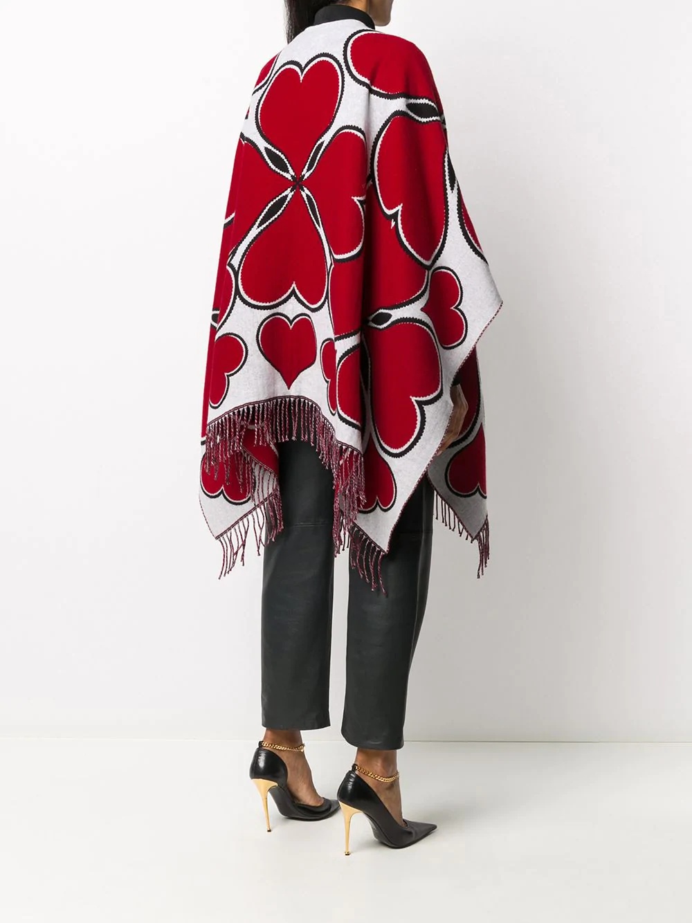 intarsia-knit hearts poncho - 4