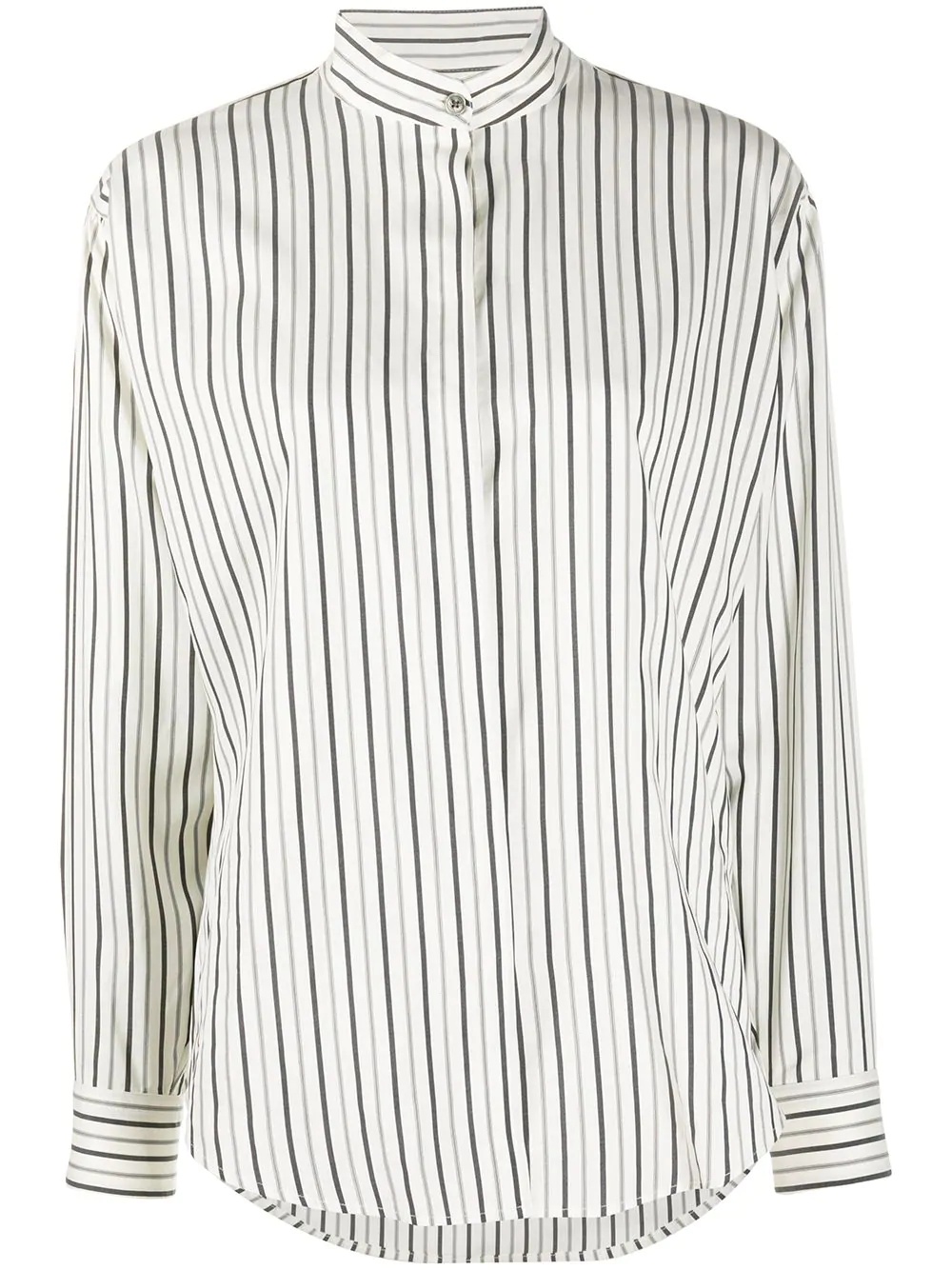 striped collarless silk shirt - 1