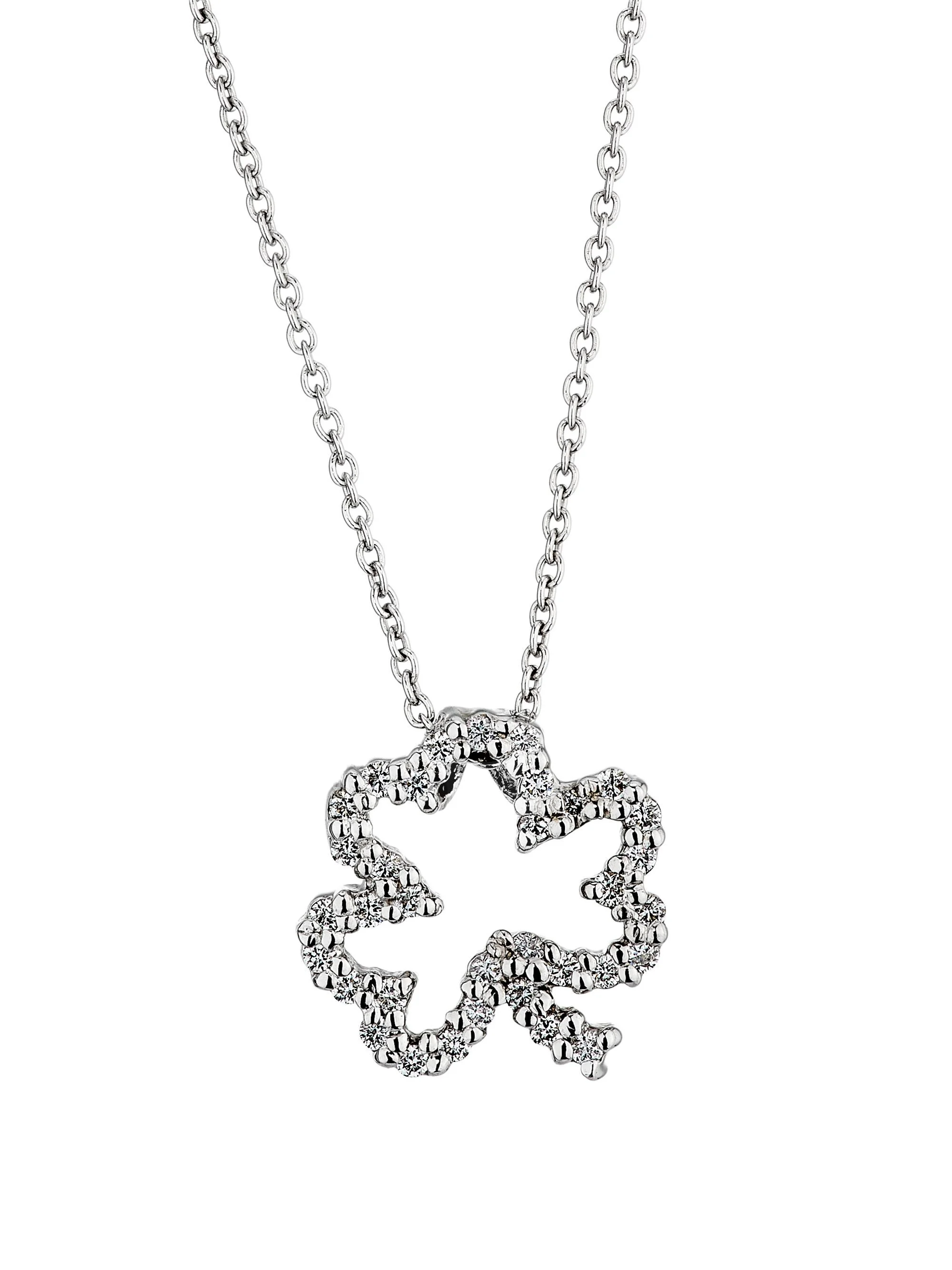 Women's Tiny Treasures 18K White Gold & 0.14 TCW Diamond Four-Leaf Clover Pendant Necklace - White G - 1