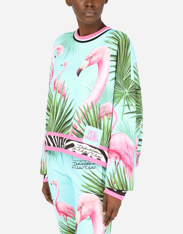 Round-neck jersey sweatshirt with flamingo print - 4