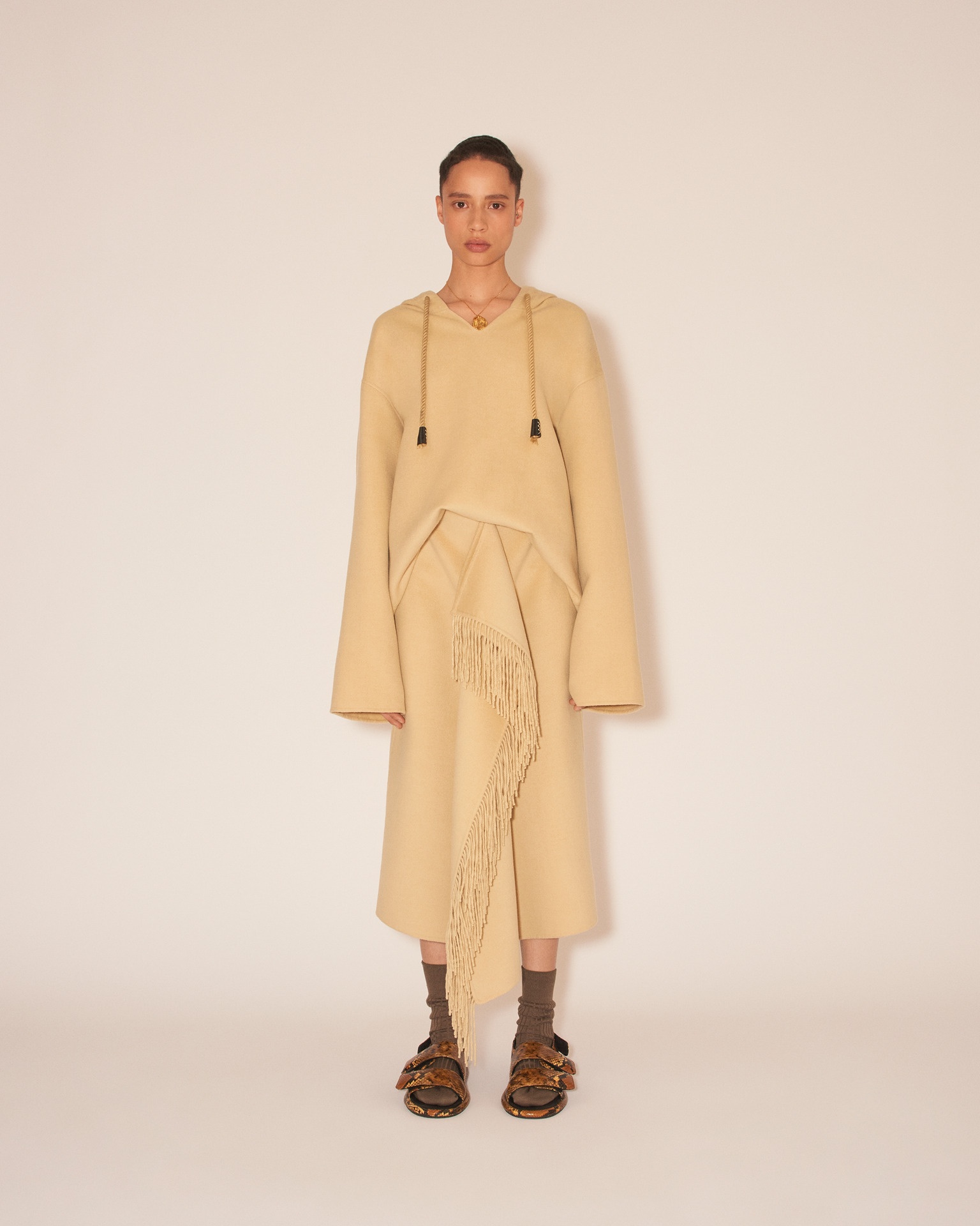 LIZA - Draped wrap light double wool blanket skirt - Creme - 2