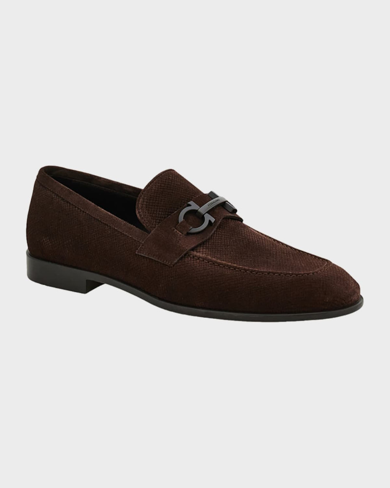 FERRAGAMO Men & apos;s Foster Textured Suede Gancini Bit Loafers outlook