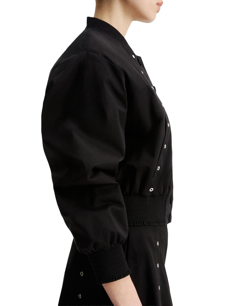 Women's Eyelet Detail Cotton Bomber Jacket - Black 4