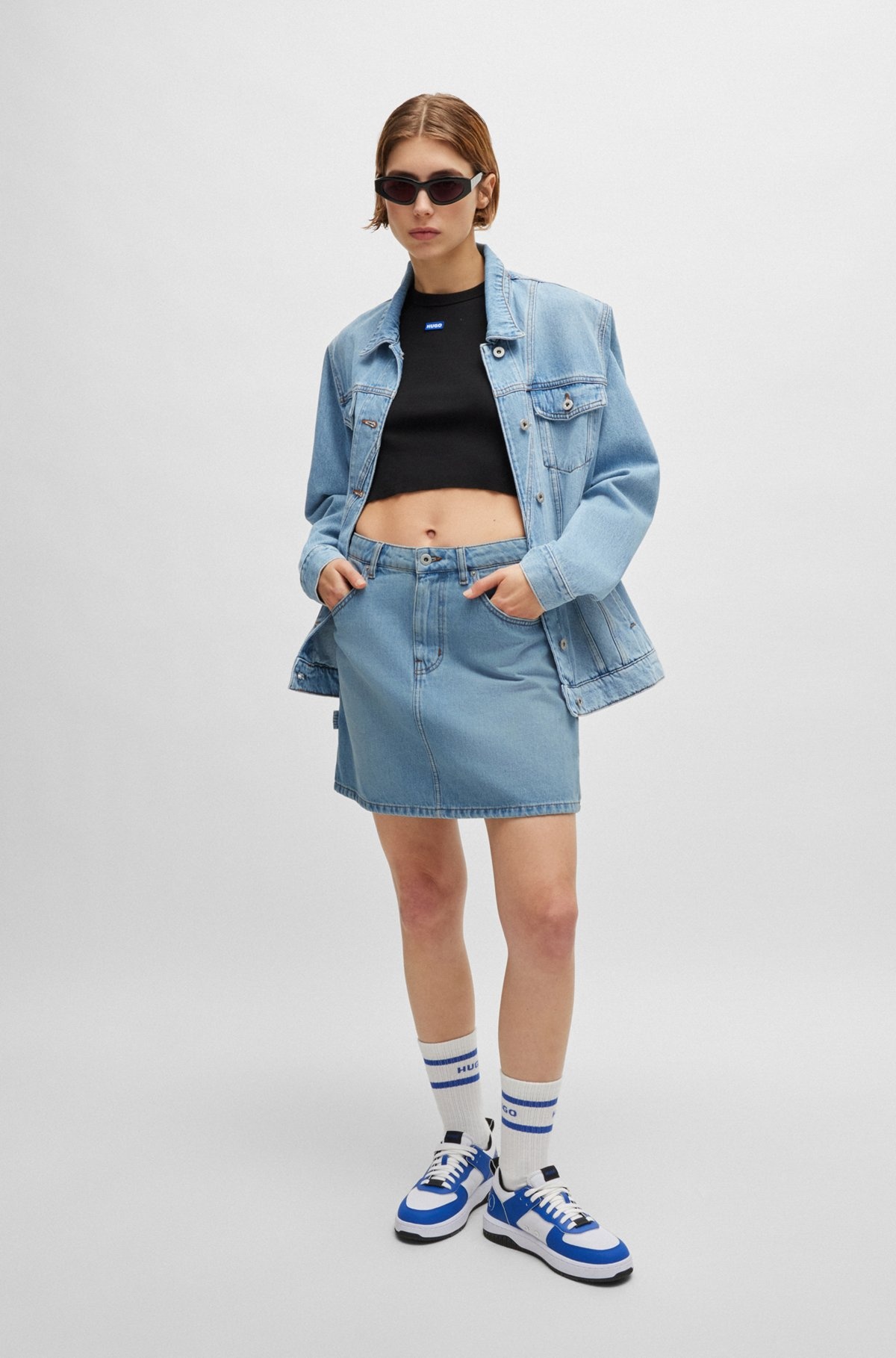 BLUE MINI SKIRT IN RIGID DENIM - 3