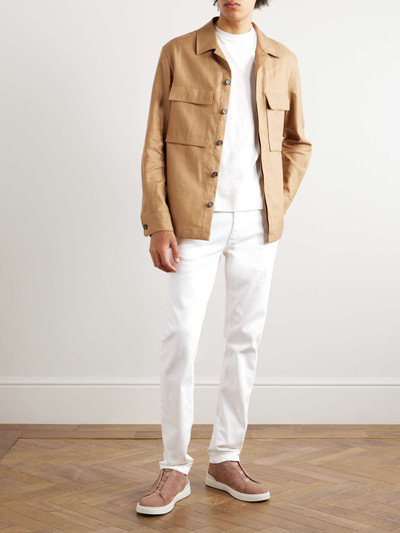 ZEGNA Leather-Trimmed Straight-Leg Jeans outlook