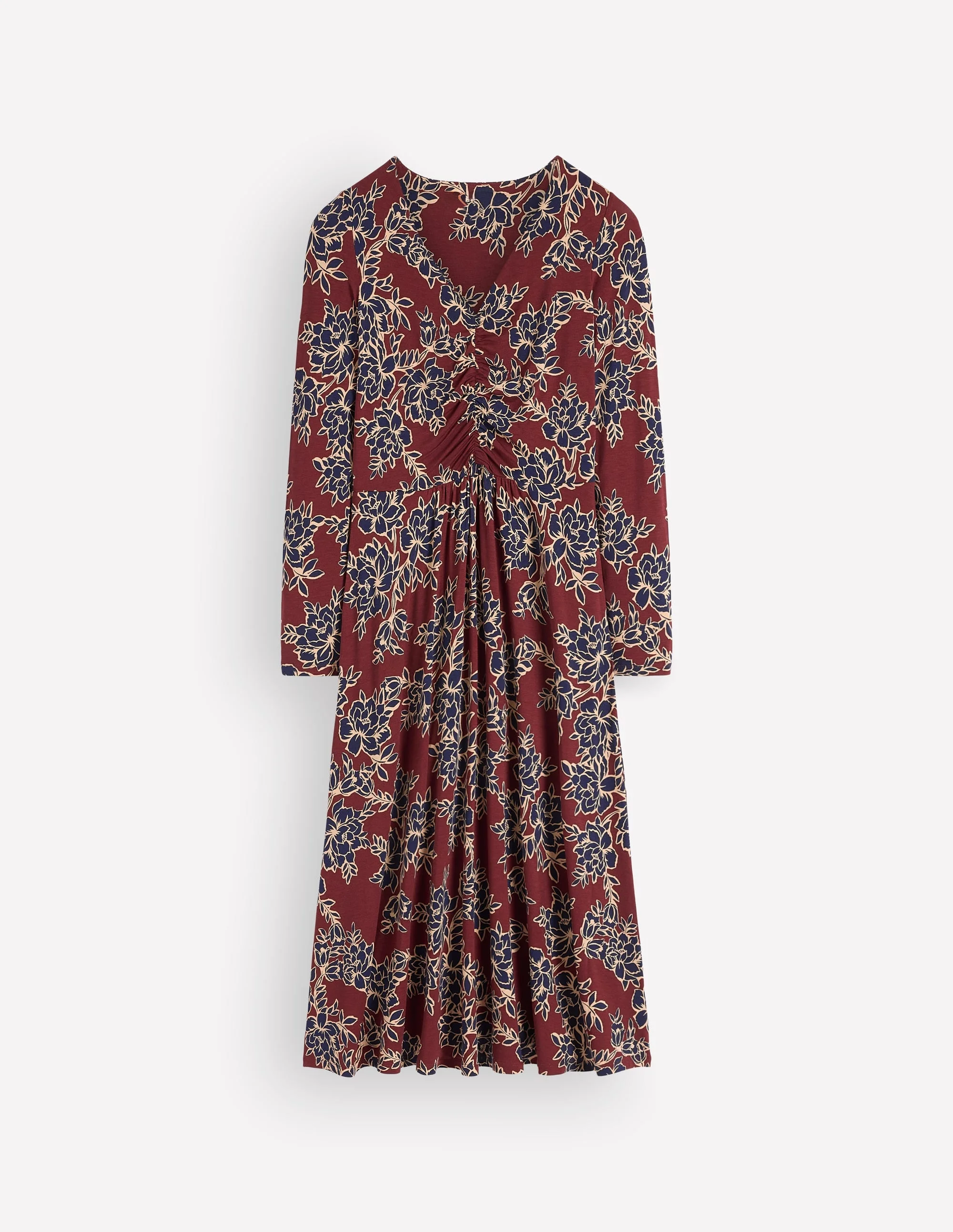 Jasmine Ruched Jersey Dress-Roasted Brown, Enchanted Peony - 1
