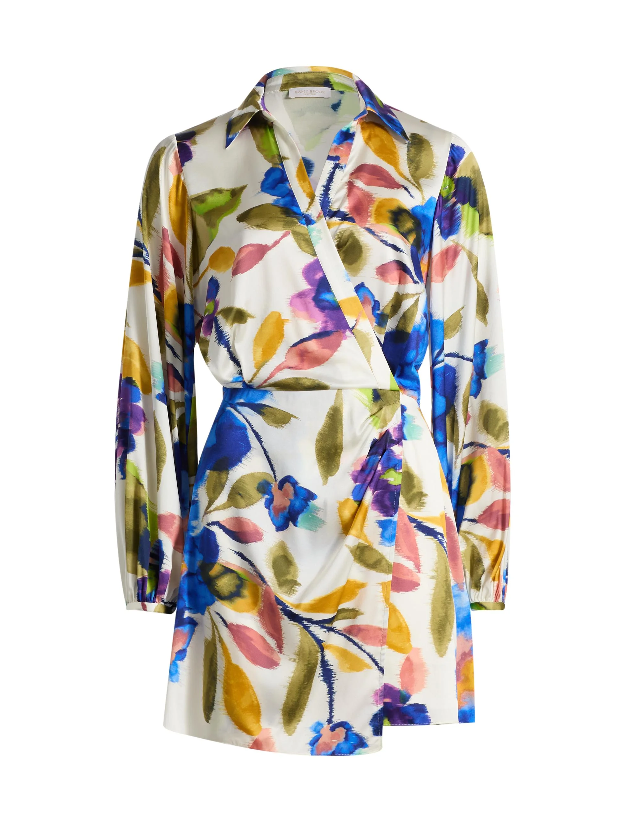 Women's Carolyn Floral Wrap-Style Minidress - Ivory Floral Silk - 1