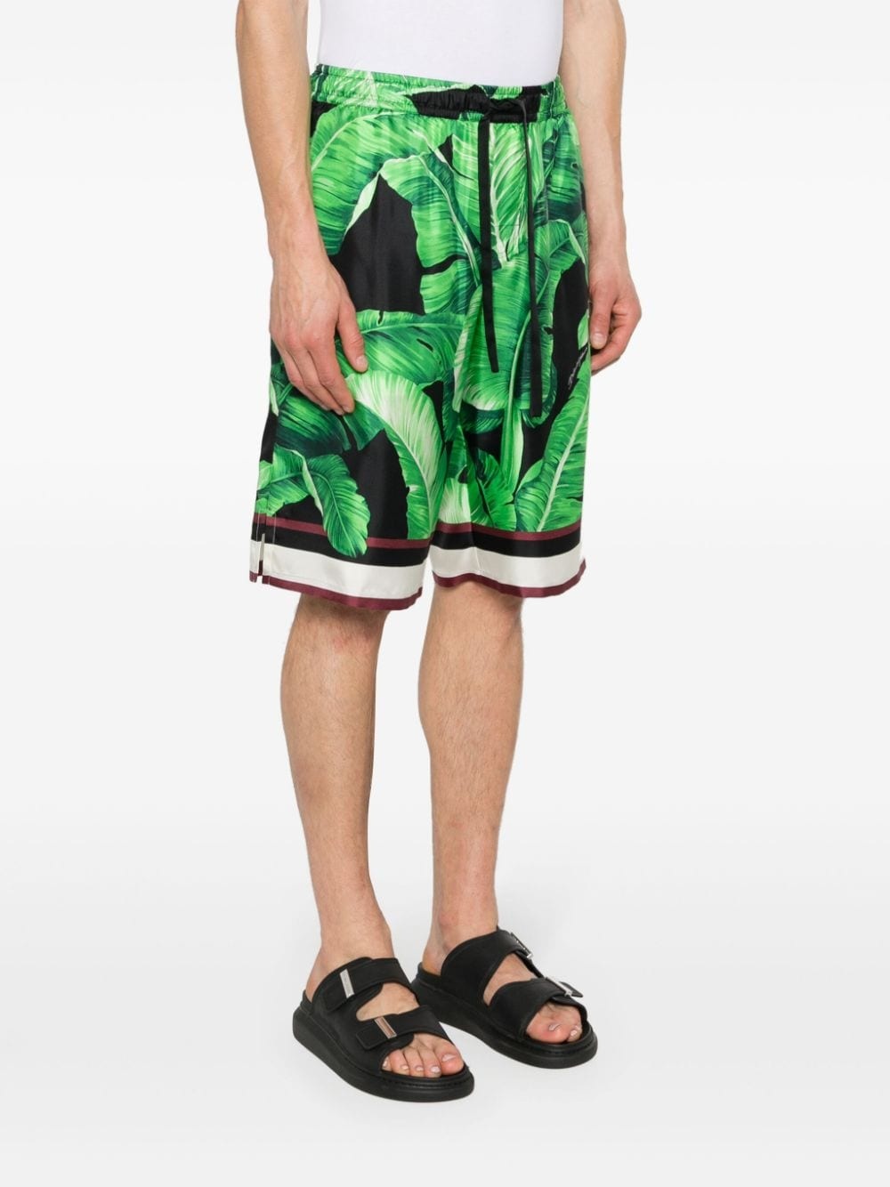 leaves-print silk shorts - 3