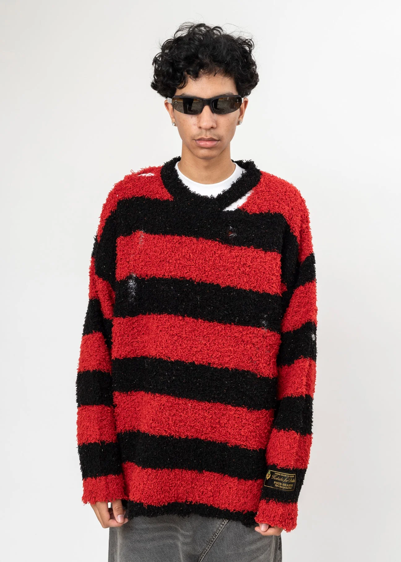 BLACK AND RED DOUBLET RECYCLED WOOL STRIPE KNIT - 1