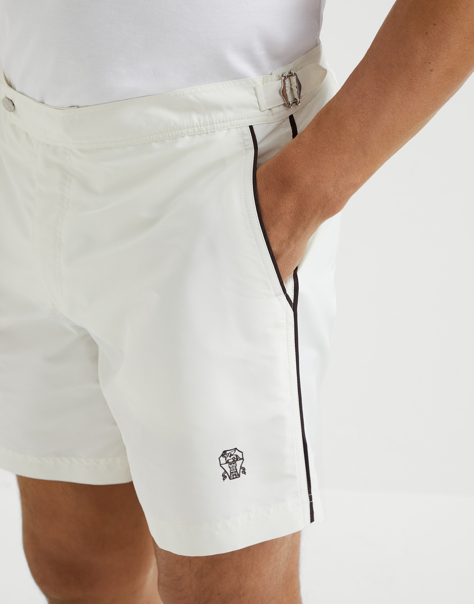Nylon swim shorts with tabbed waistband and piping - 3