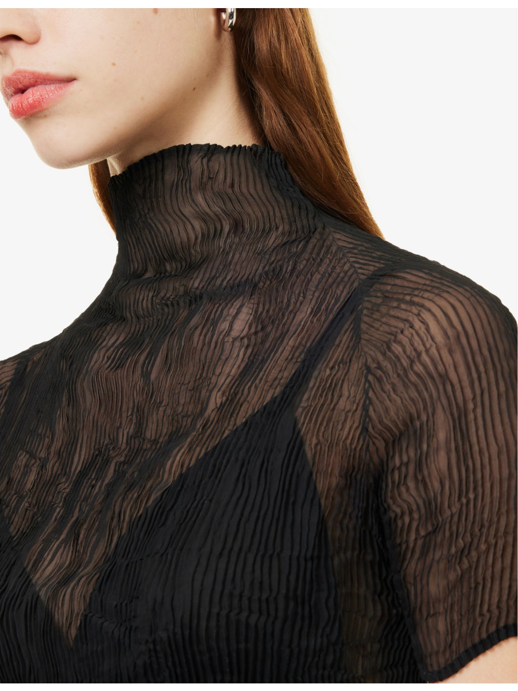 Chiffon high-neck knitted top - 5