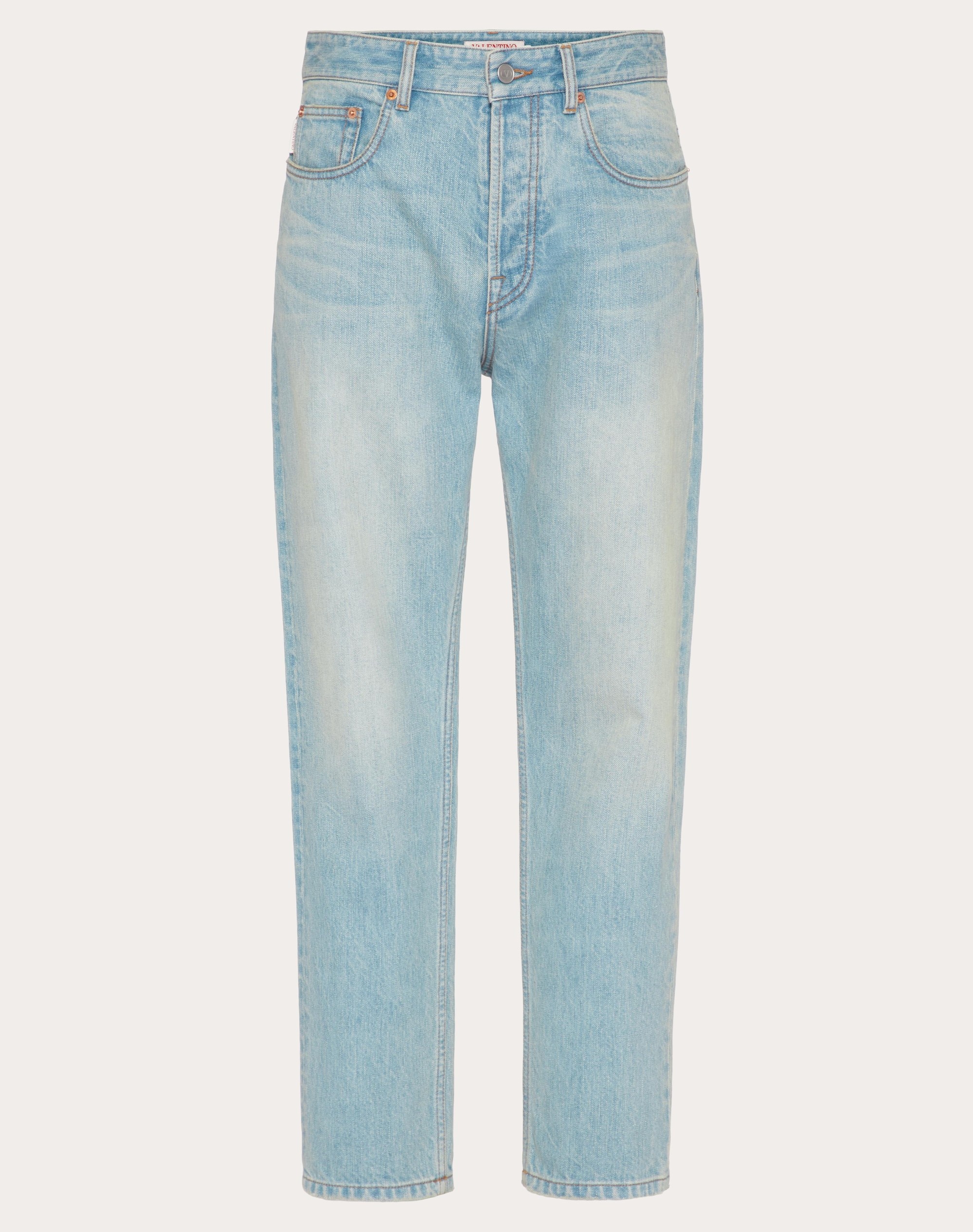 DENIM PANTS WITH EMBOSSED VLOGO SIGNATURE - 1