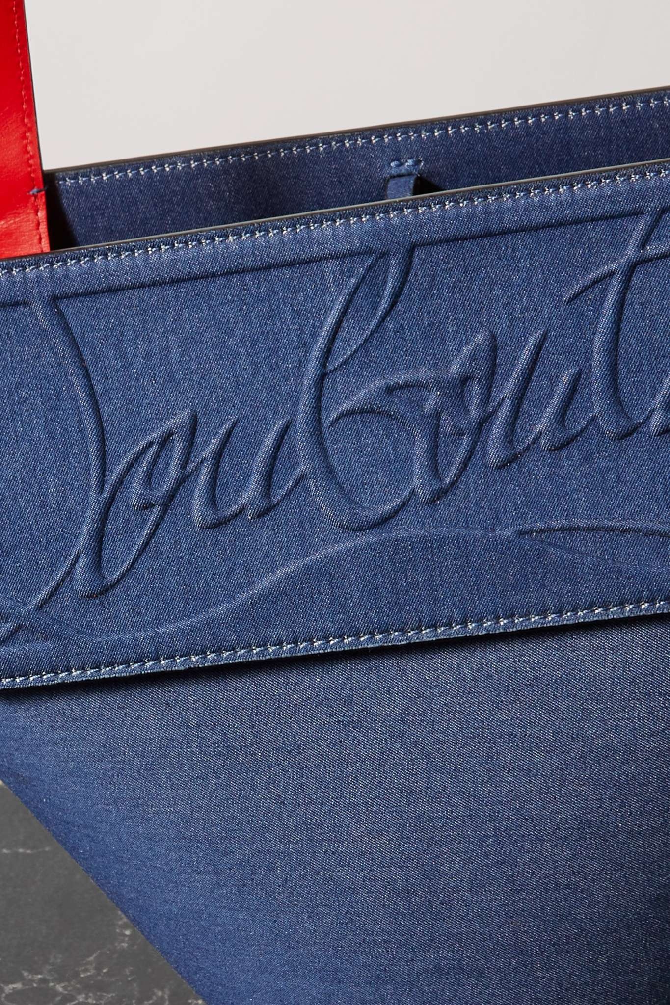 Loubishore small leather-trimmed embossed denim tote - 4