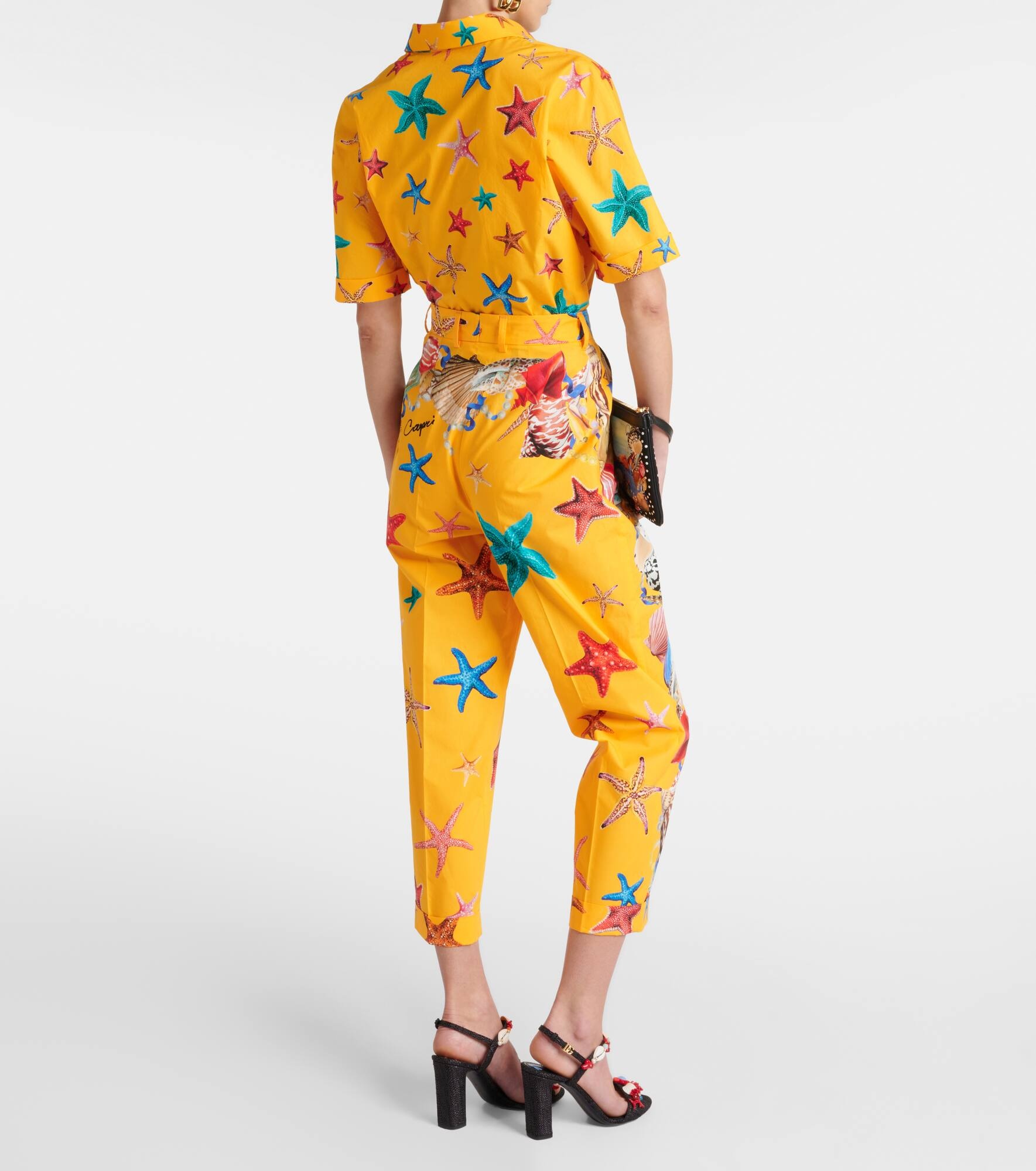 Capri printed high-rise cotton tapered pants - 3