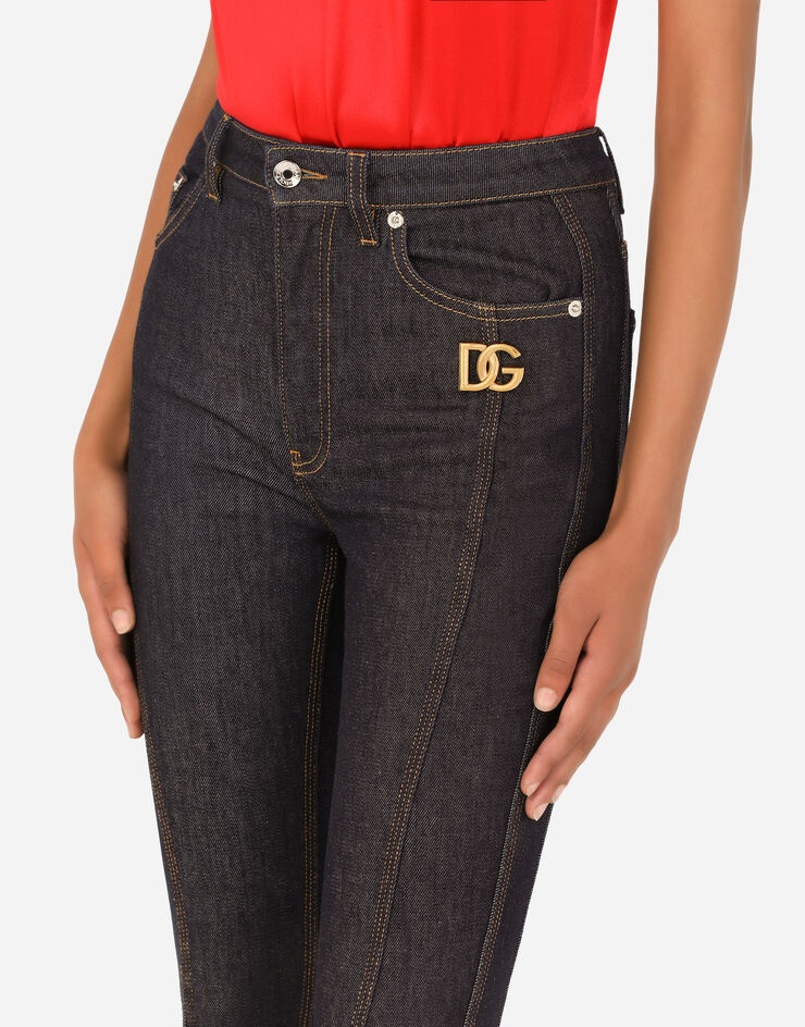 Flared stretch denim jeans with DG crystal embellishment - 4