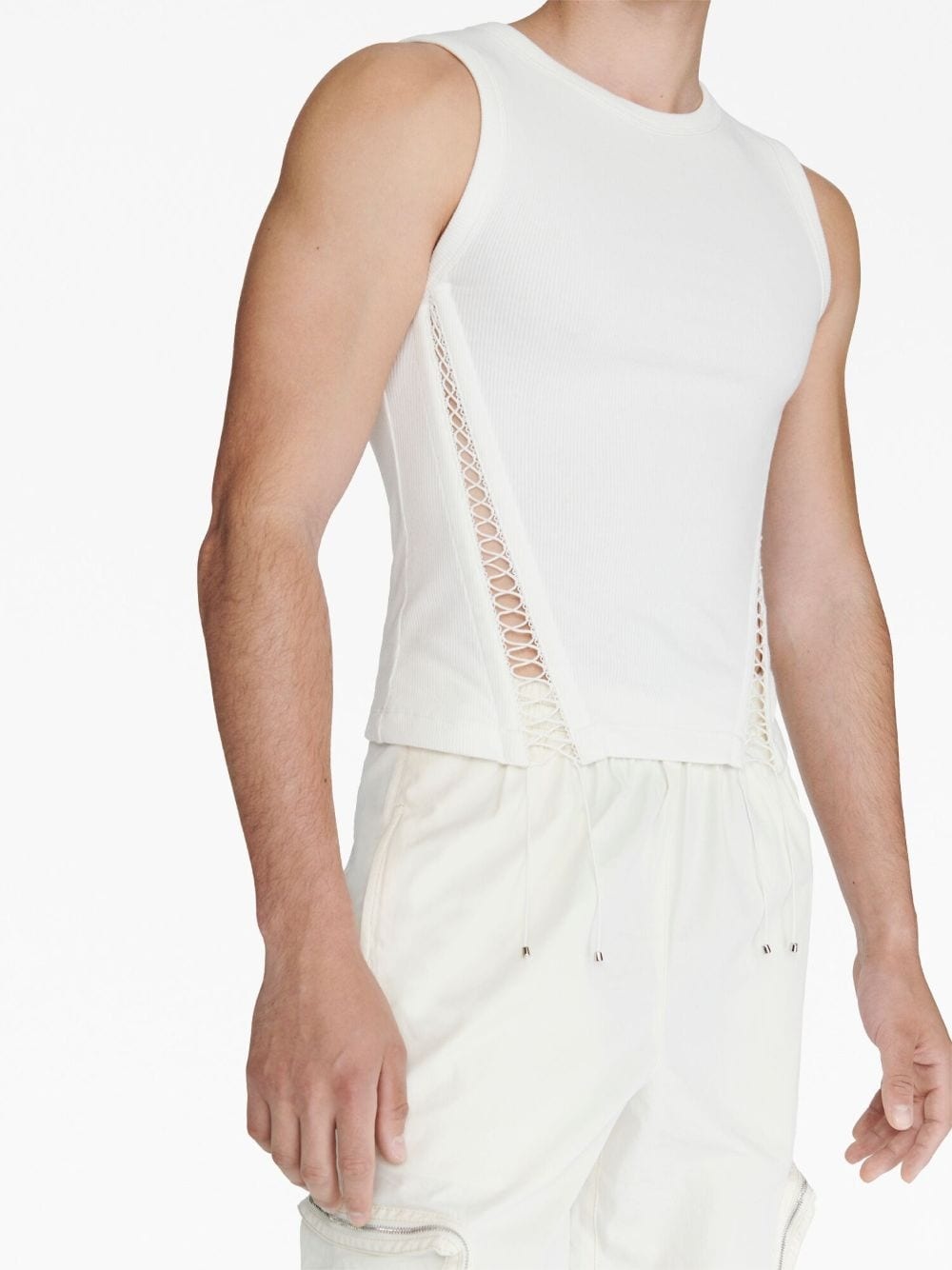 lace-up cotton tank top - 5