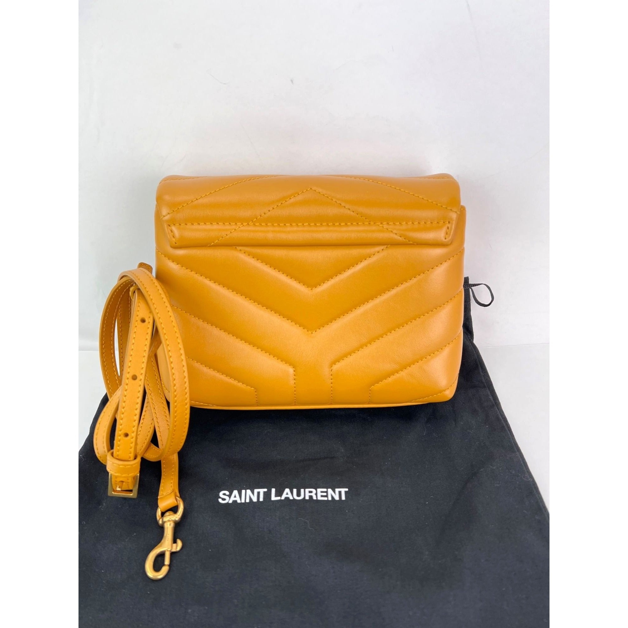 Saint Laurent Calfskin Quilted Toy Loulou Yellow Crossbody Bag - 2