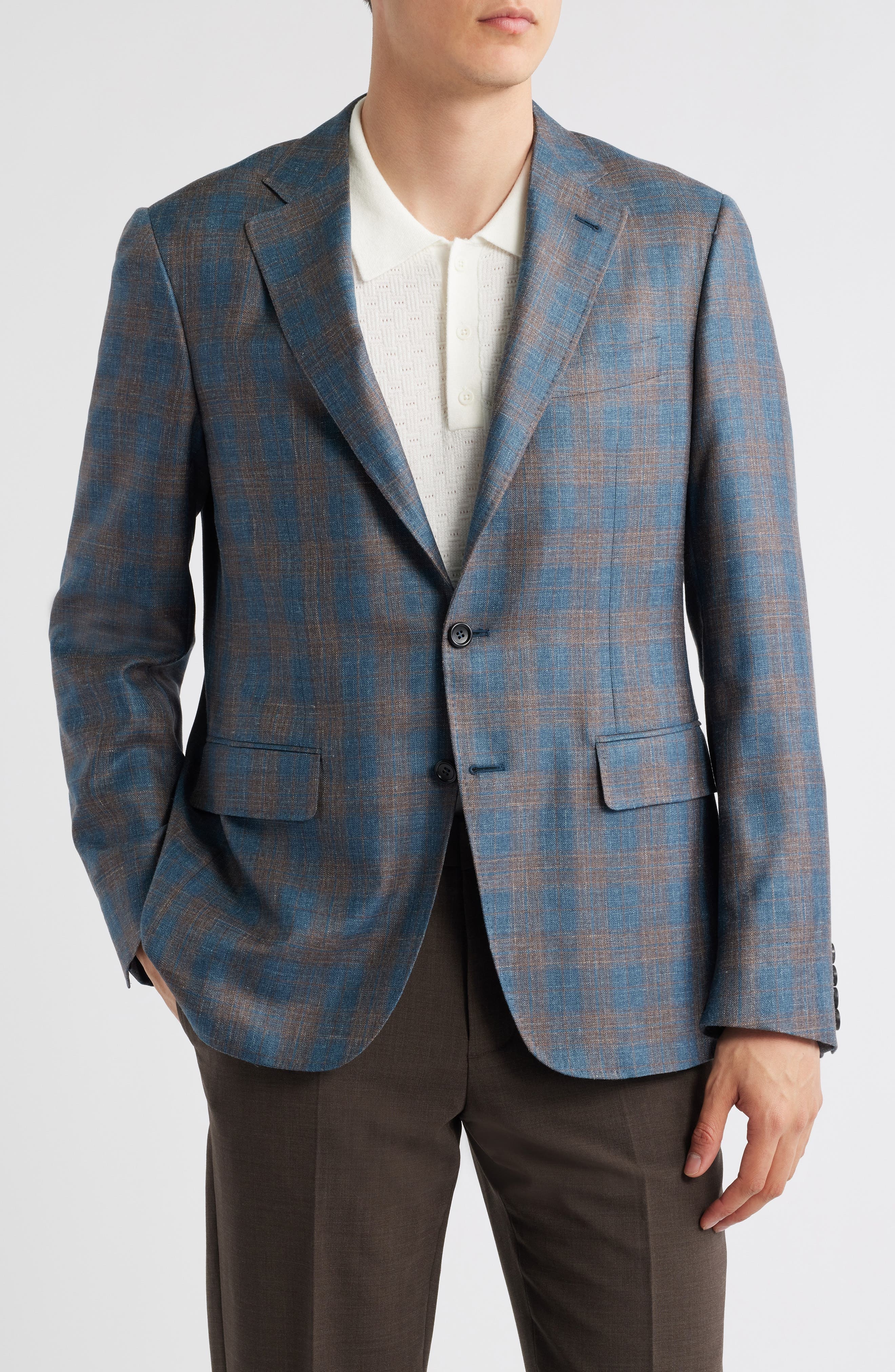 Canali Kei Trim Fit Plaid Wool Sport Coat in Teal at Nordstrom - 1